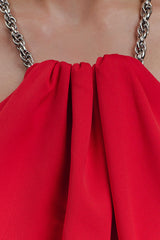 Elina Satin Necklace Maxi Dress - Red