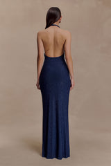 Harriet Halter Neck Diamante Maxi Dress - Navy