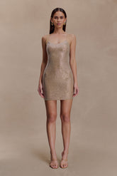 Jasmyn Hot Fix Mini Dress With Mesh Back - Nude