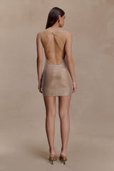 Jasmyn Hot Fix Mini Dress With Mesh Back - Nude
