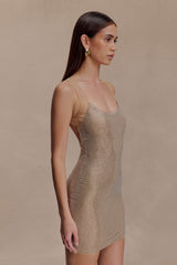 Jasmyn Hot Fix Mini Dress With Mesh Back - Nude