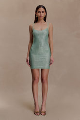 Jasmyn Hot Fix Mini Dress With Mesh Back - Mint