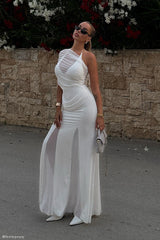 Gabrielle Slinky And Mesh Maxi Dress - White