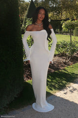 Sandrine Off Shoulder Knit Maxi Dress - White