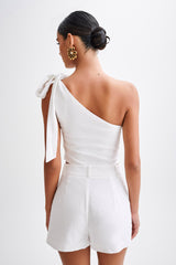 Venezia Linen One Shoulder Tie Top - White