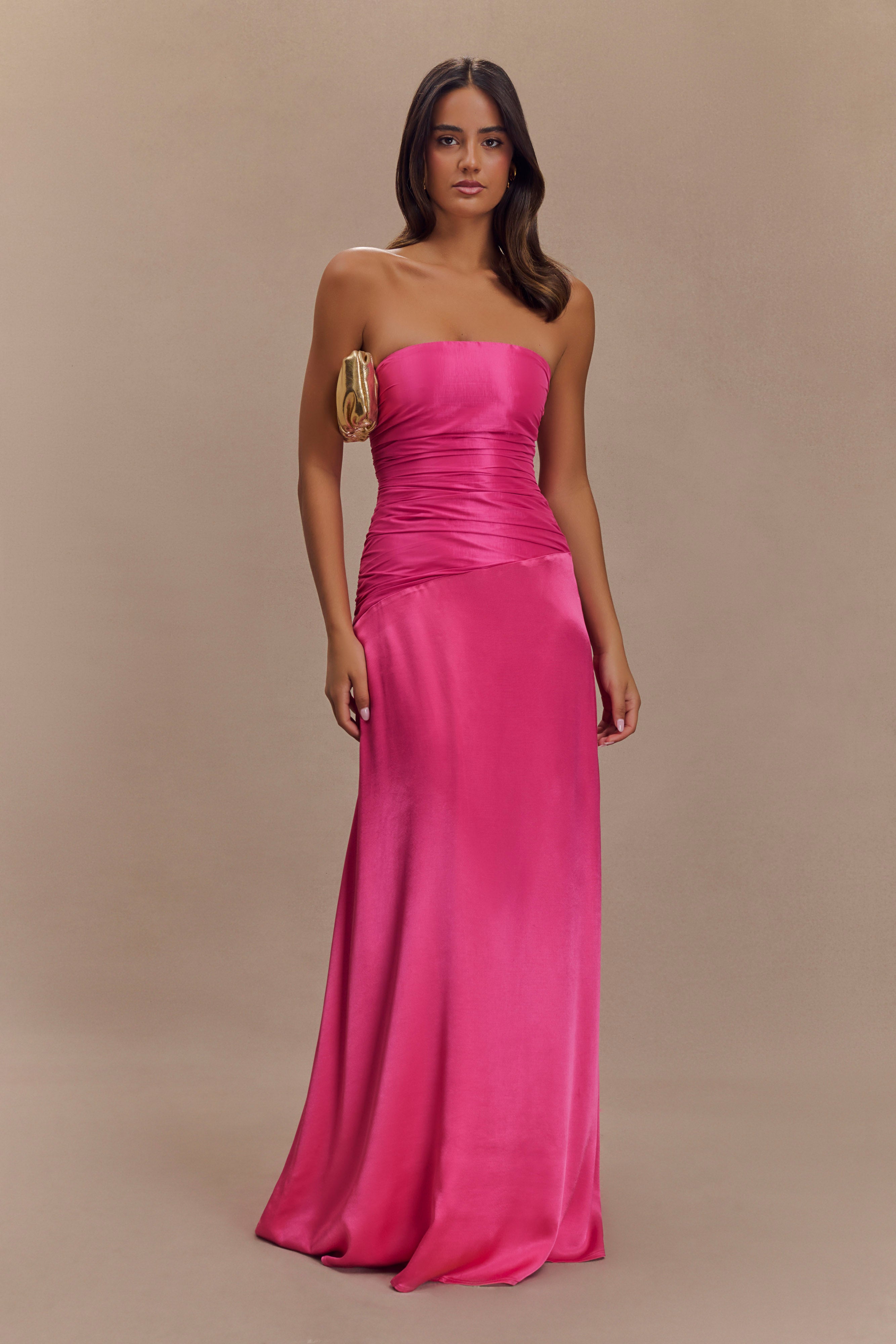 Serena Strapless Taffeta Maxi Dress - Crimson Pink