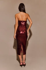 Cassia Strapless Sequin Rose Midi Dress - Mahogany