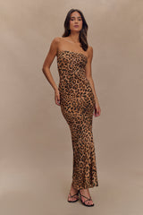 Breanna Strapless Chiffon Maxi Dress - Leopard Print