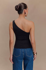 Sera One Shoulder Recycled Nylon Top With Drape - Black