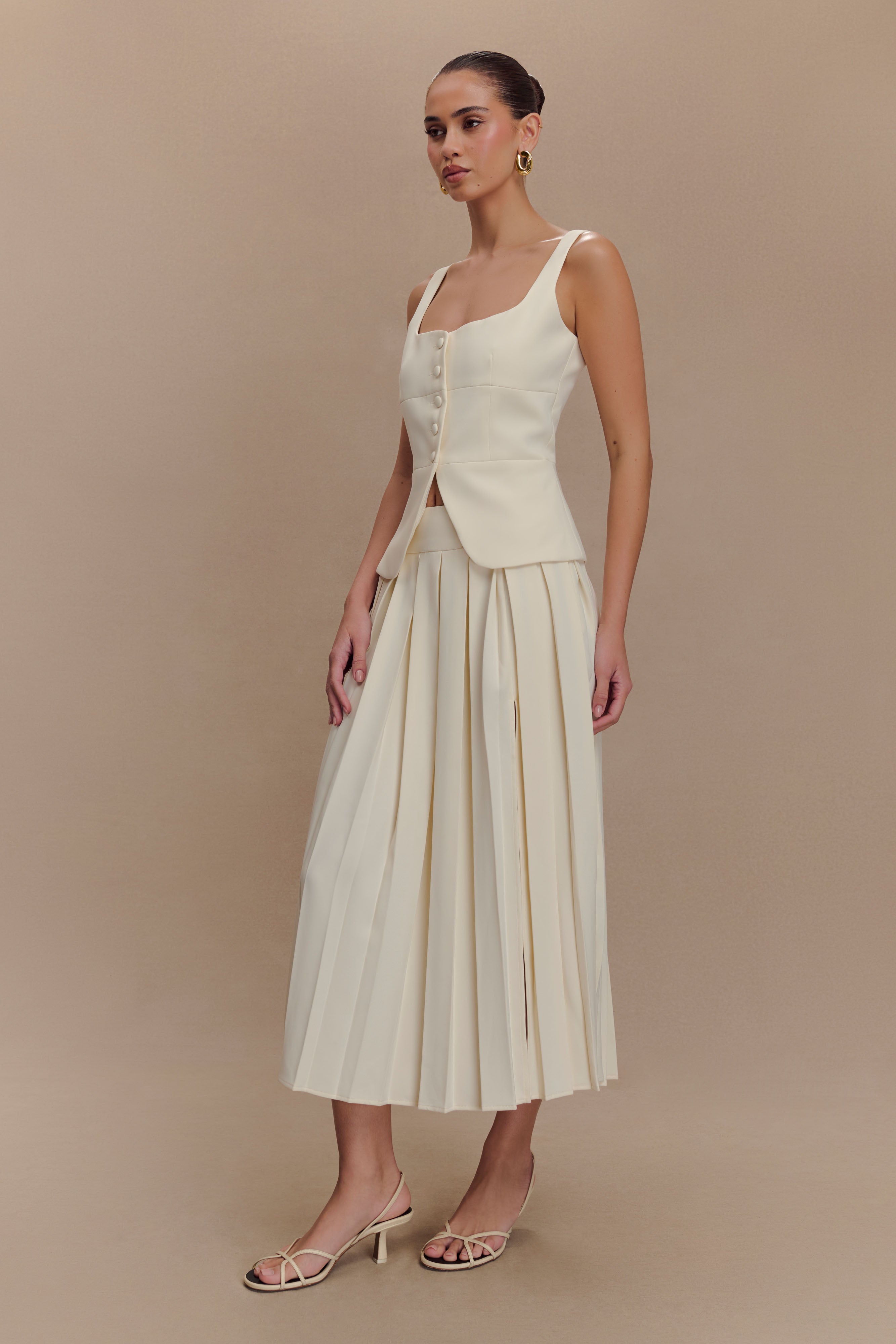 Sunny Pleated Midi Skirt - Ivory