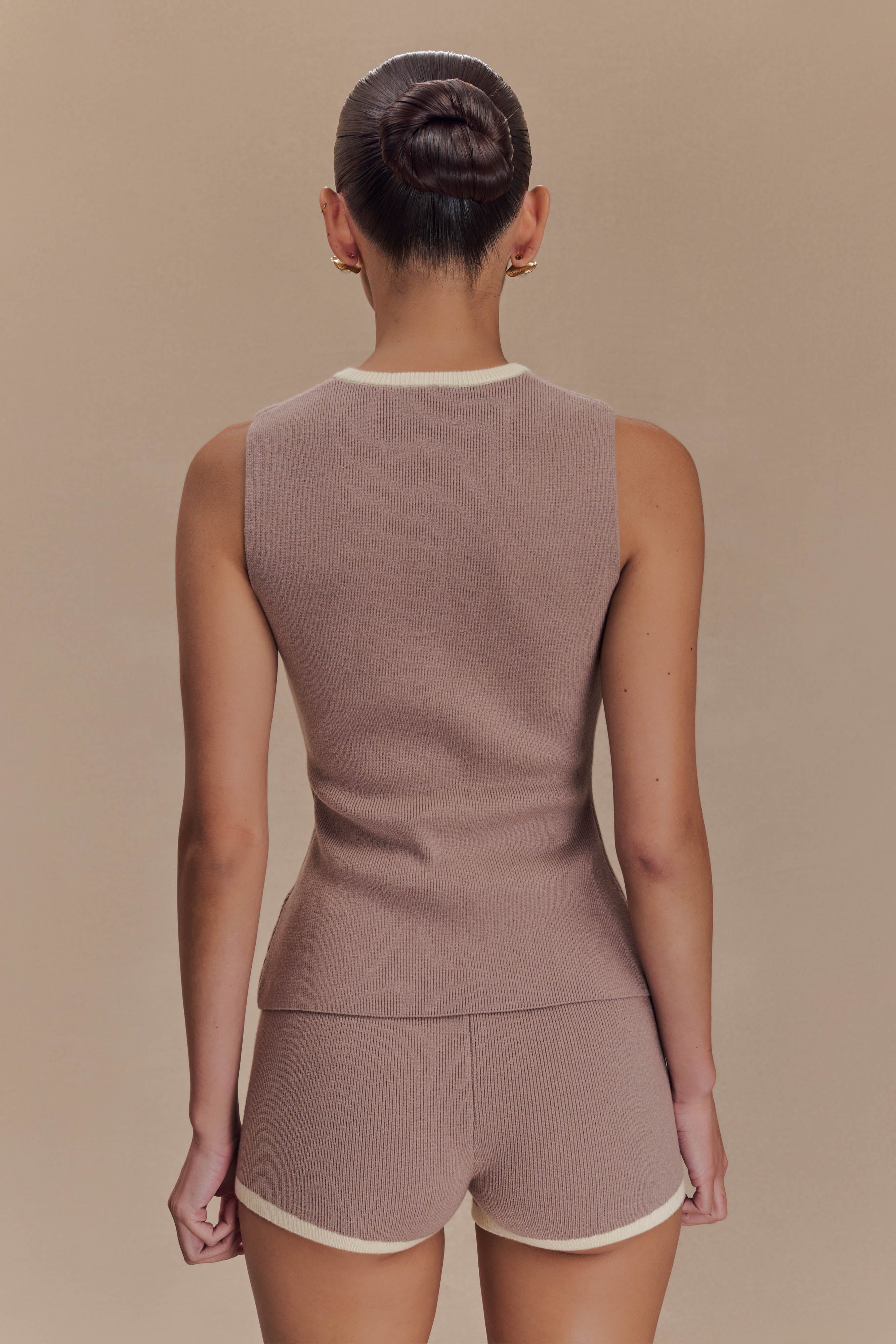 Julianne Contrast Knit Top - Pebble/Ivory