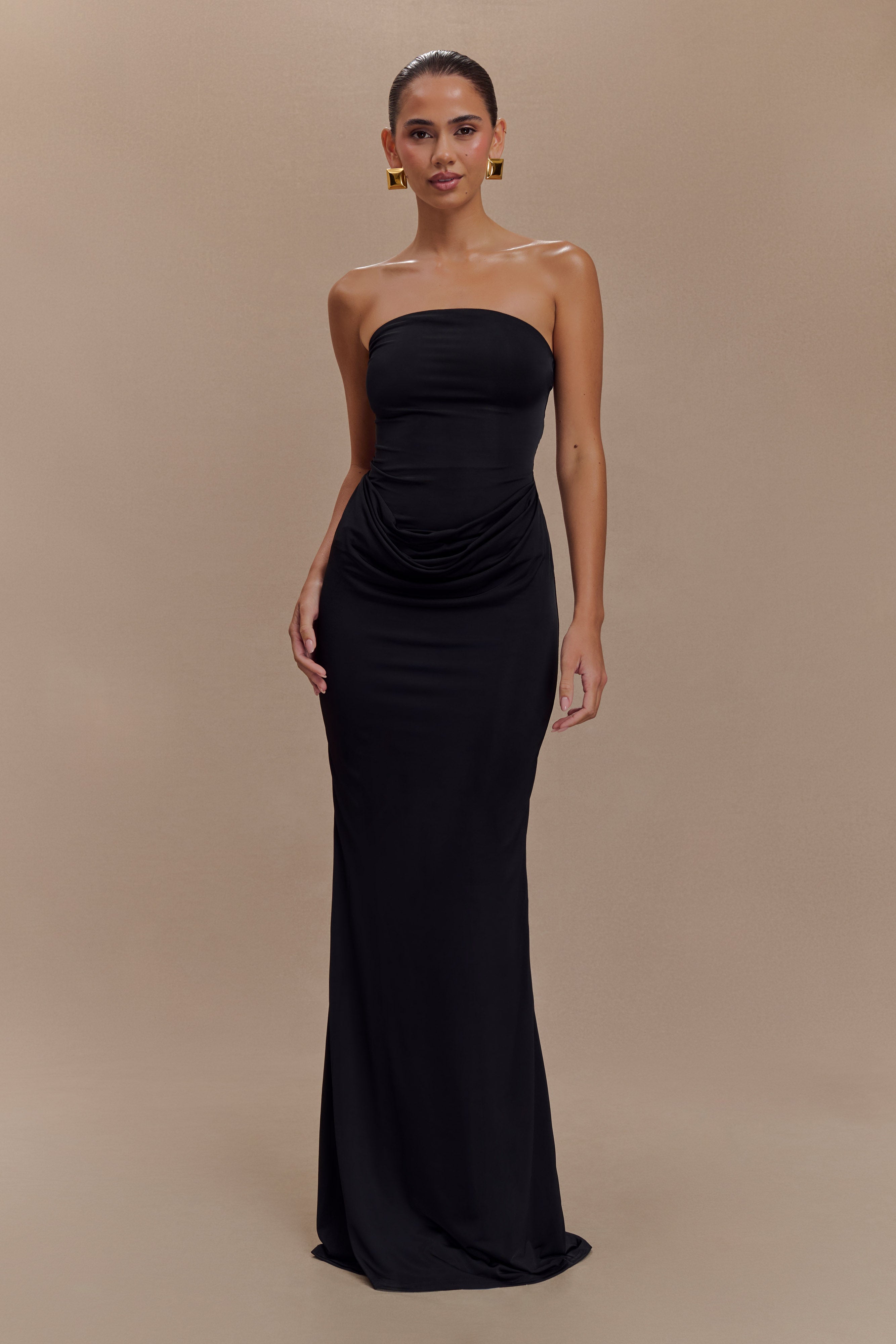 Madison Strapless Slinky Maxi Dress - Black