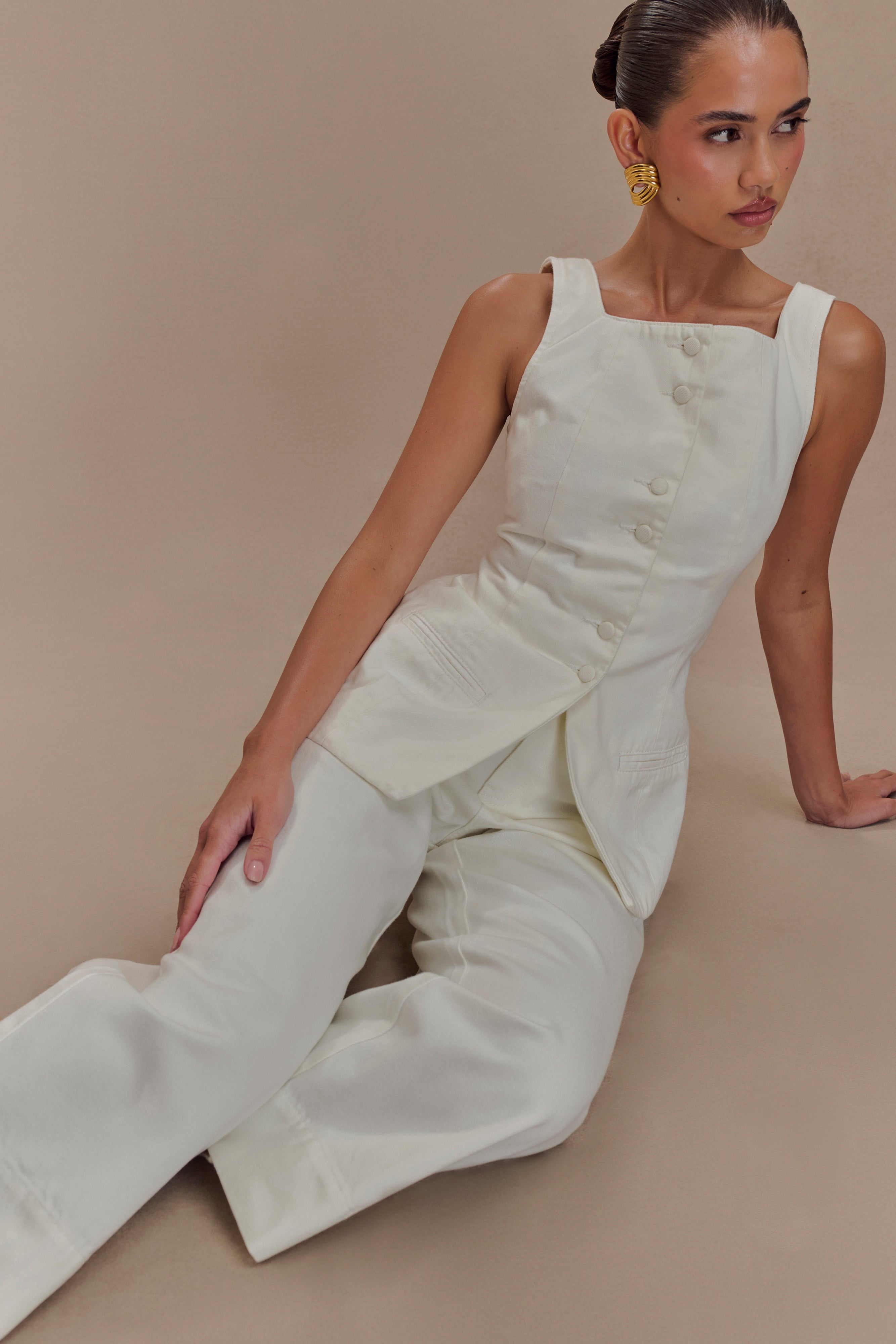 Kaitlyn Square Neck Long Line Top - White