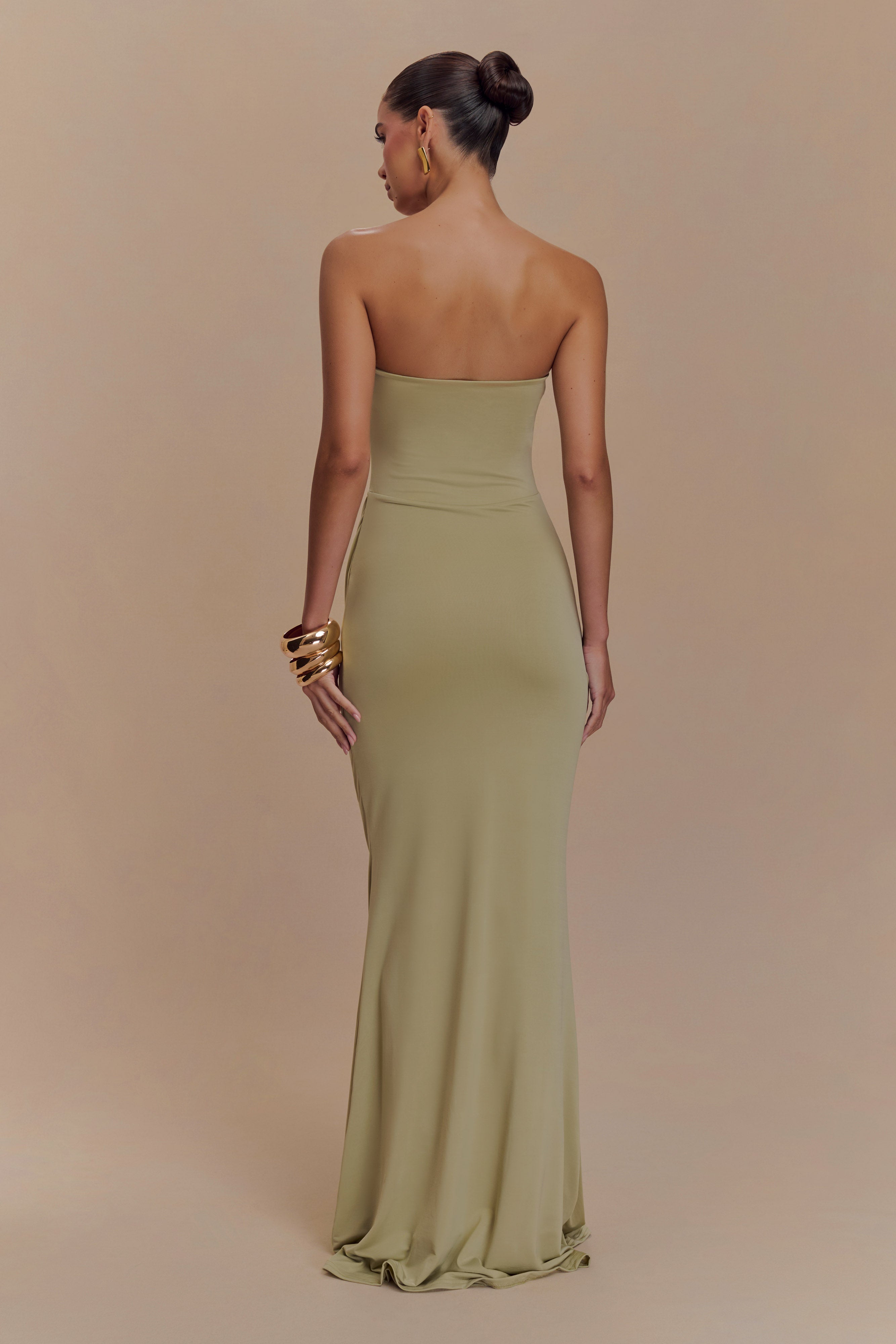 Madison Strapless Slinky Maxi Dress - Sage