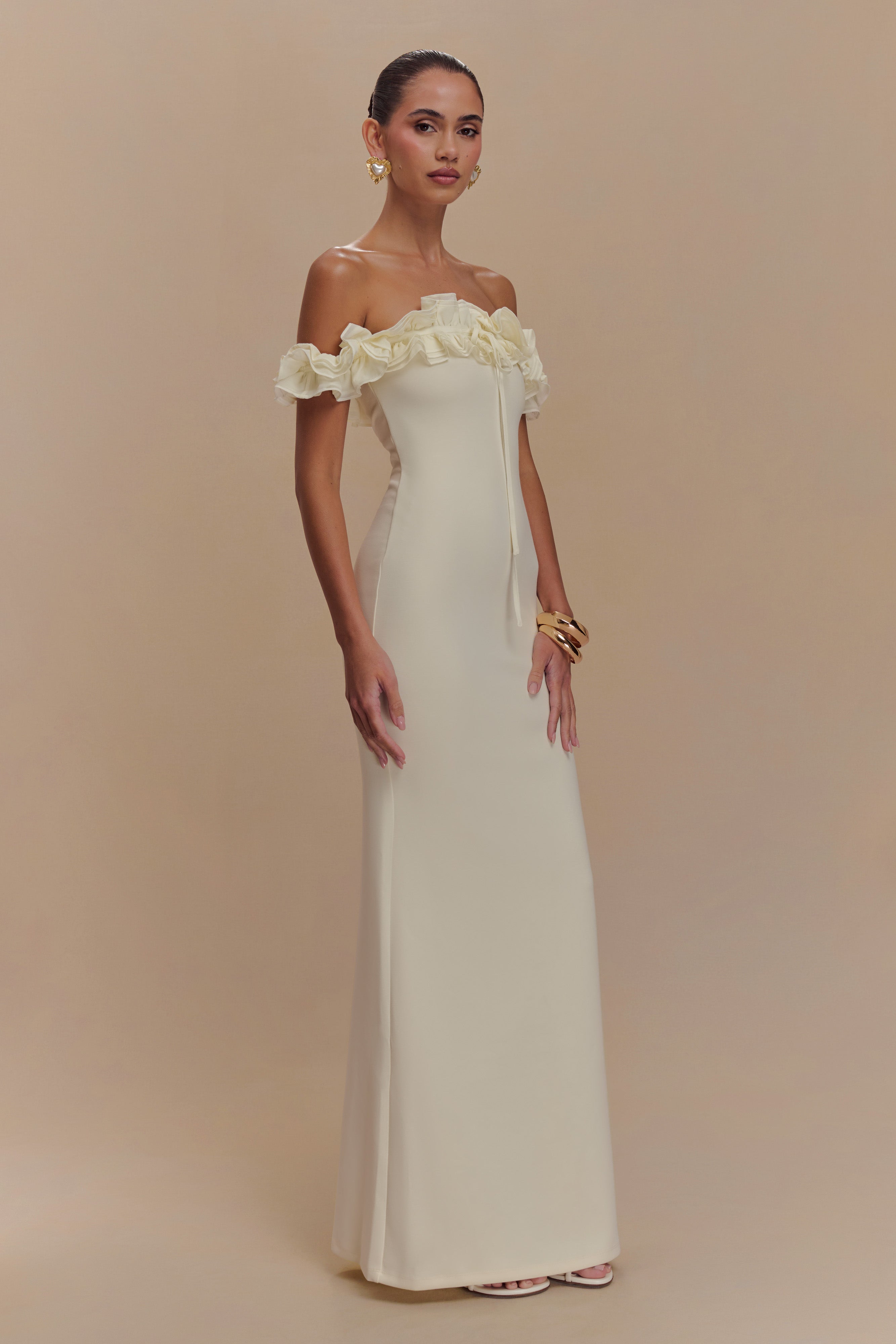 Nova Ruffle Off Shoulder Maxi Dress - Ivory