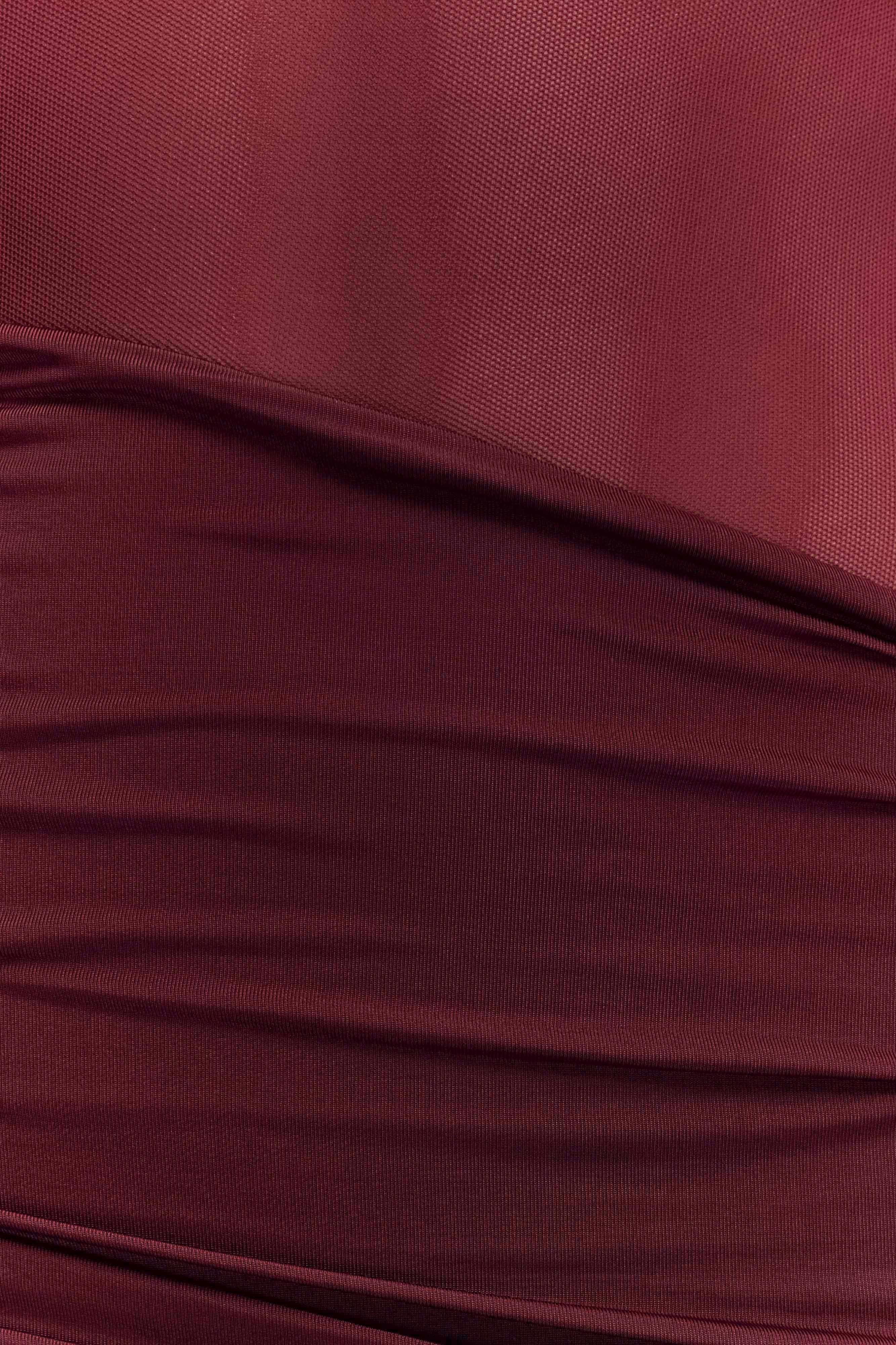 Dallas One Shoulder Mesh Maxi Dress - Burgundy