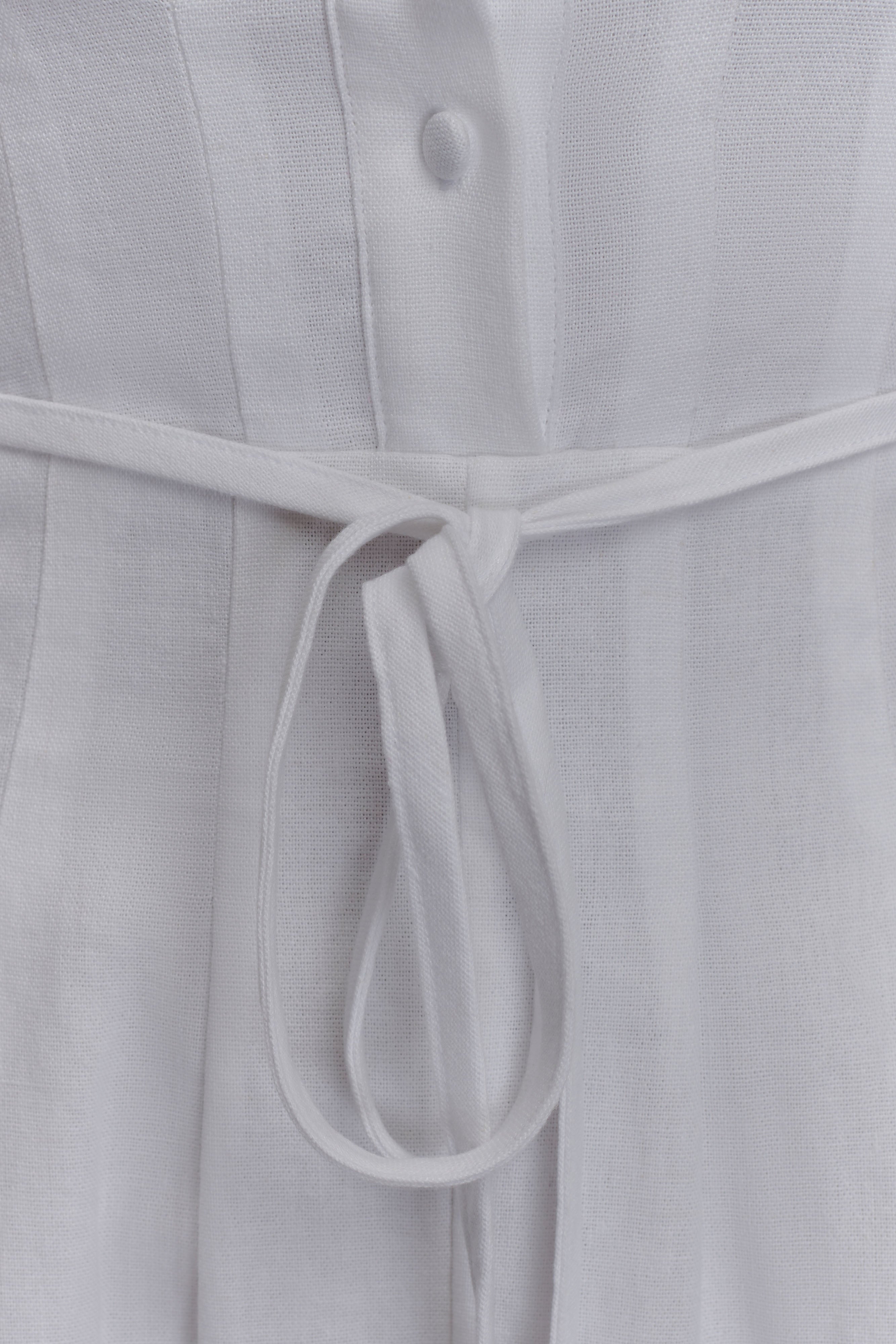 Aysha Buttoned Linen Midi Dress - White