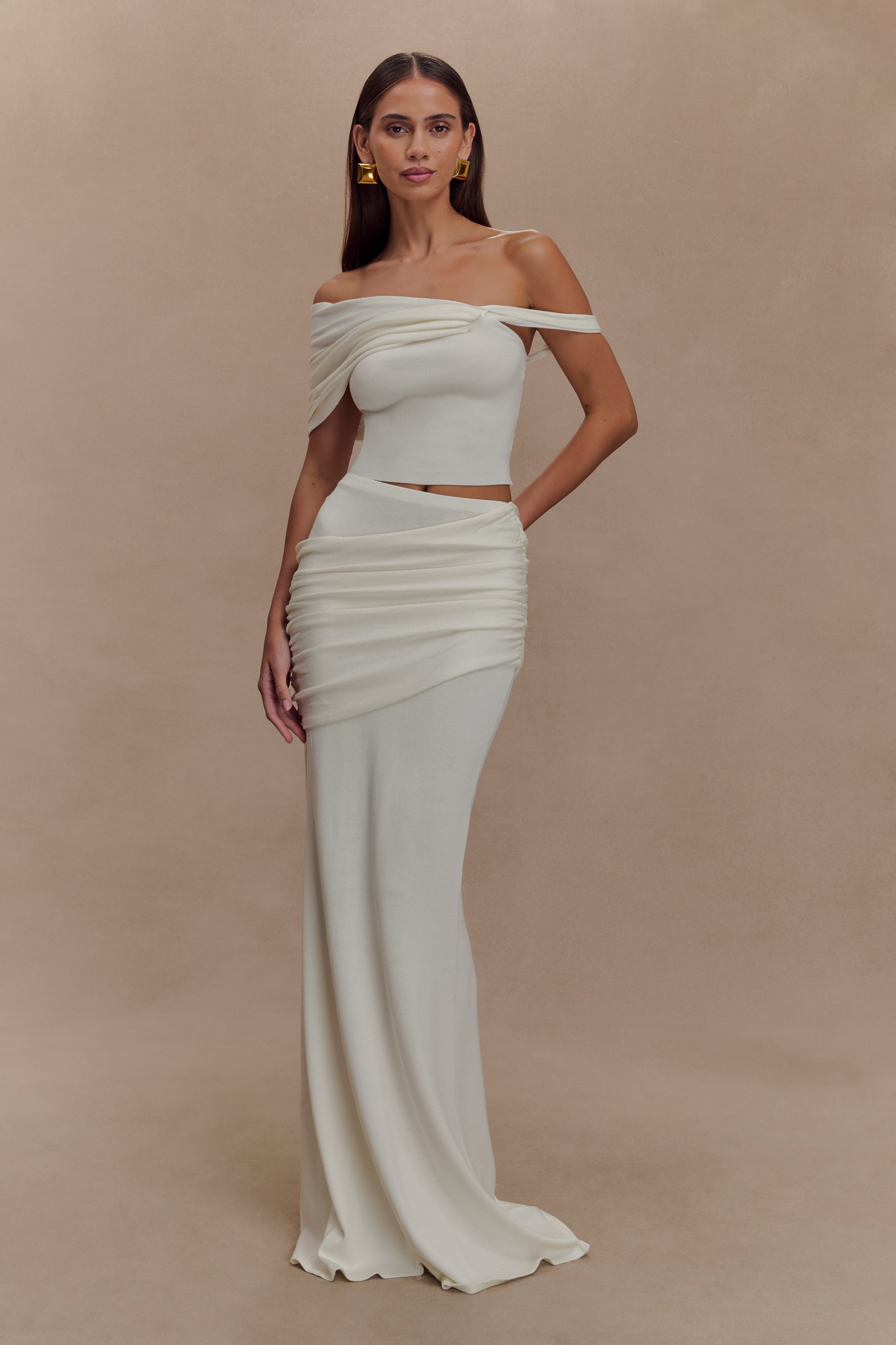 Irene Gathered Knit Top - Ivory