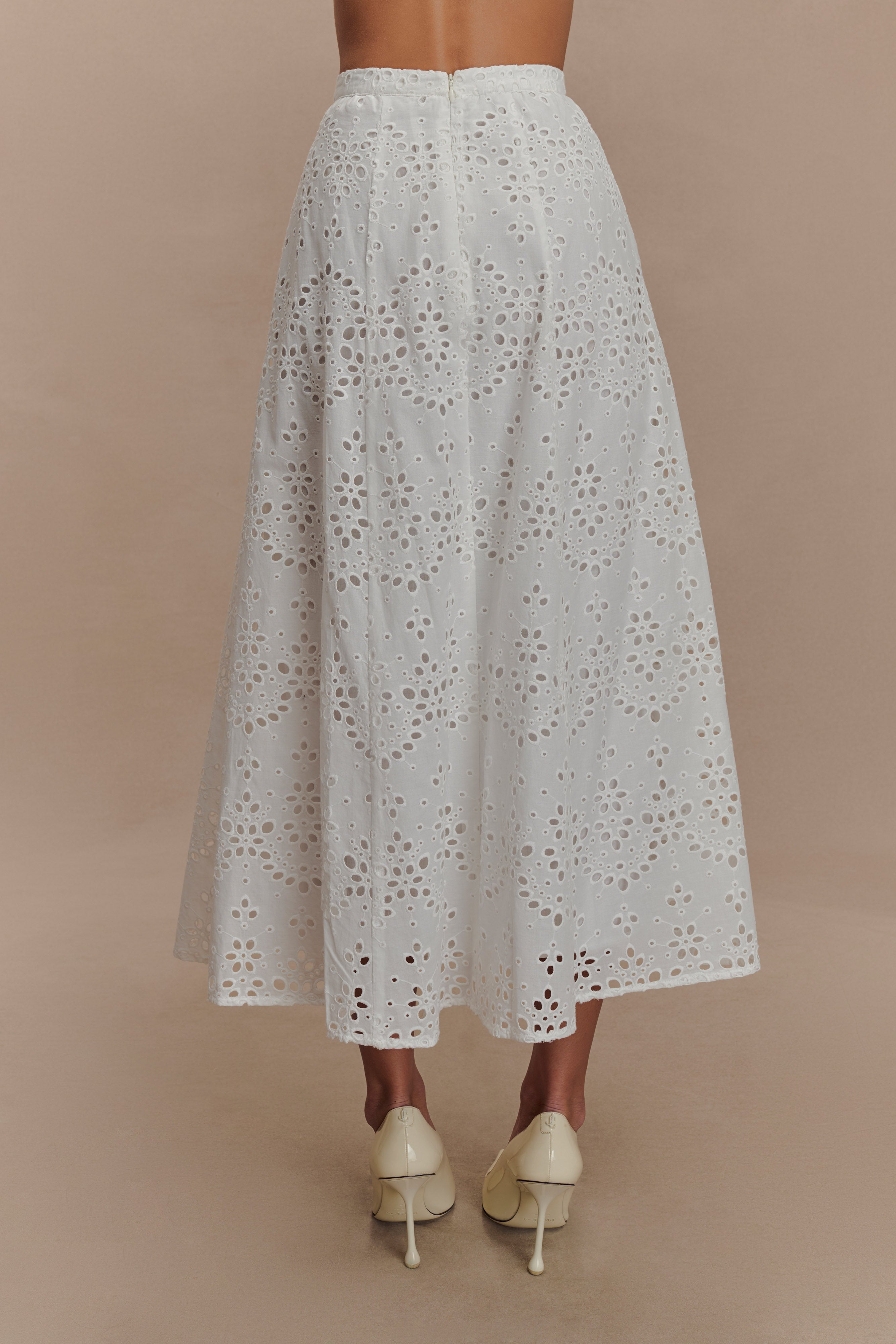 Arla Broderie Midi Skirt - White