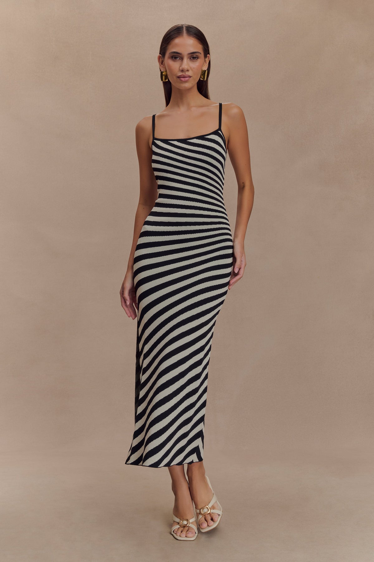 Raven Striped Knit Midi Dress - Black/White