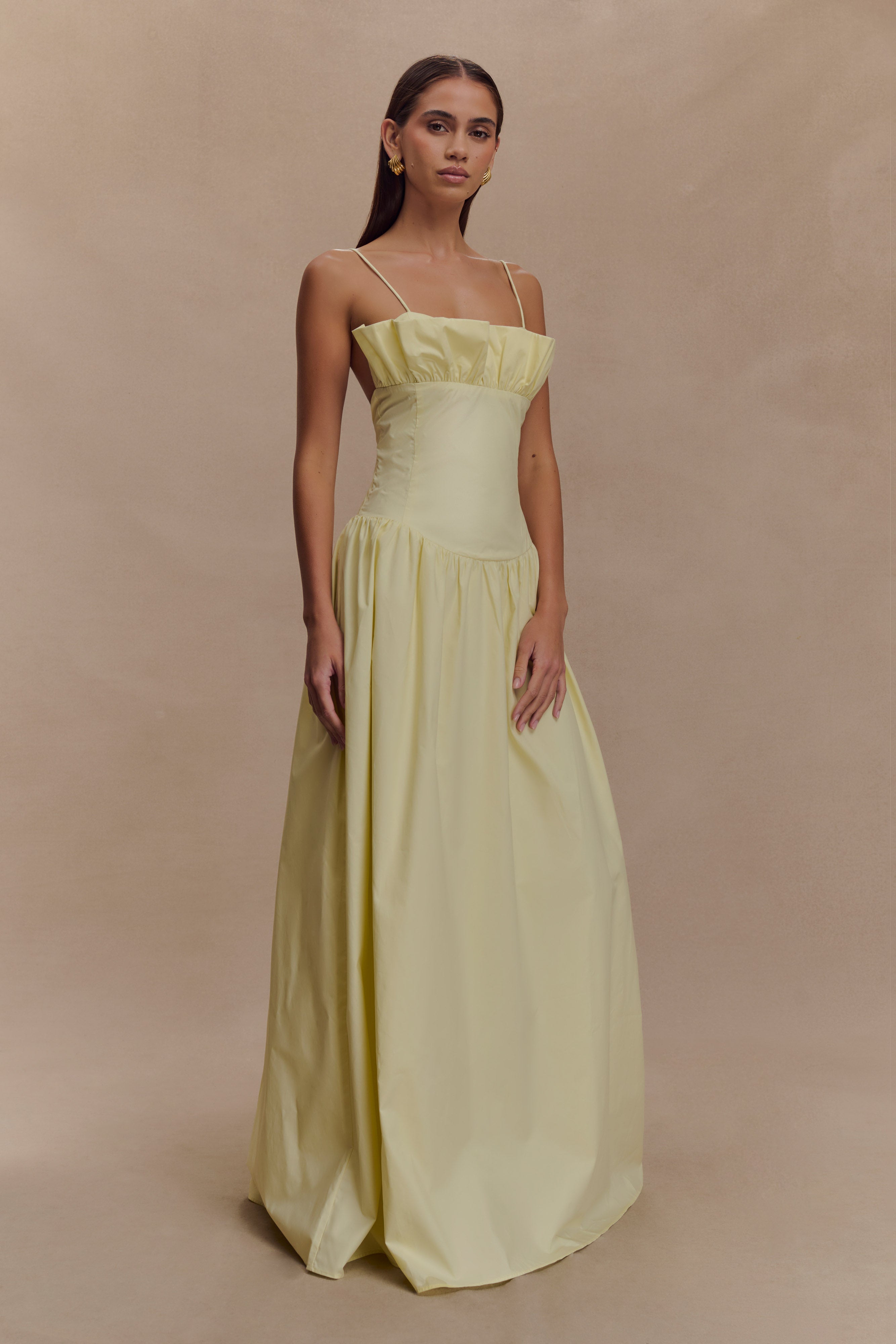 Janis Cotton Frill Maxi Dress - Lemon