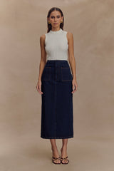 Fallon Denim Midi Skirt - Indigo Blue