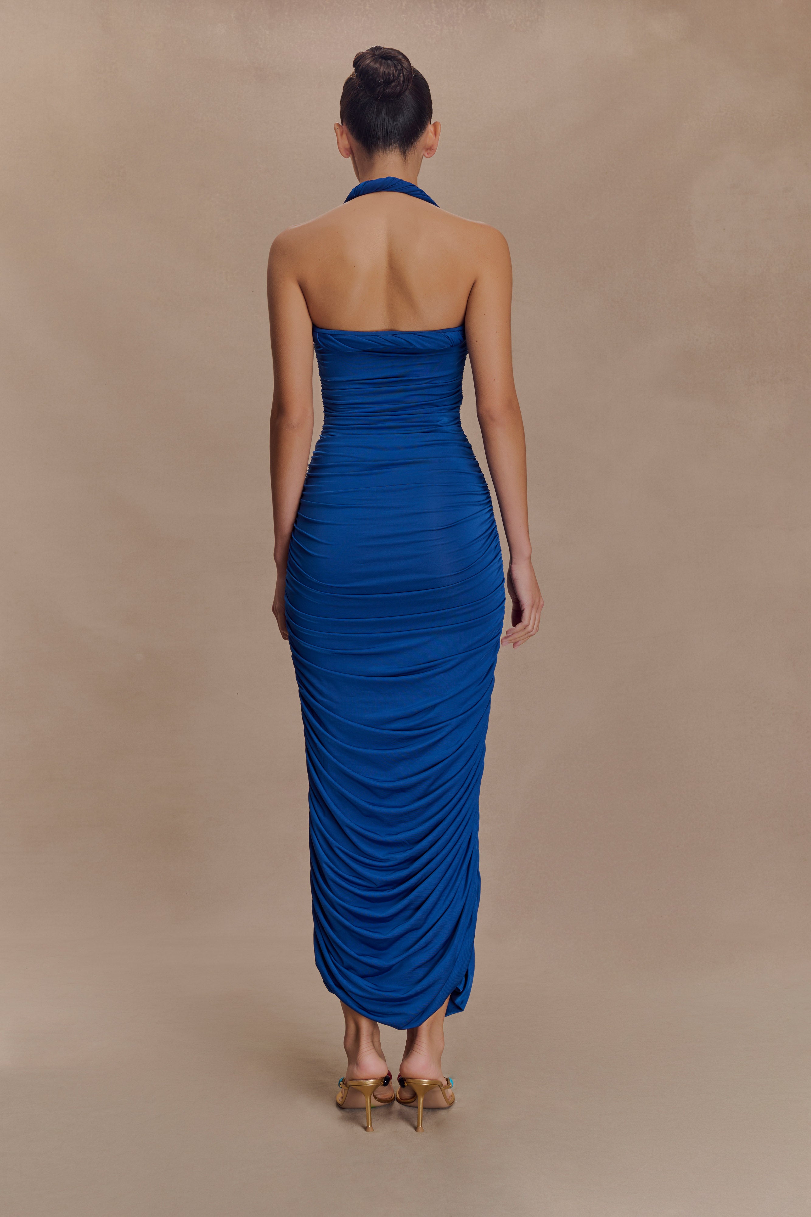 Camila Ruched Halter Midi Dress - Cobalt