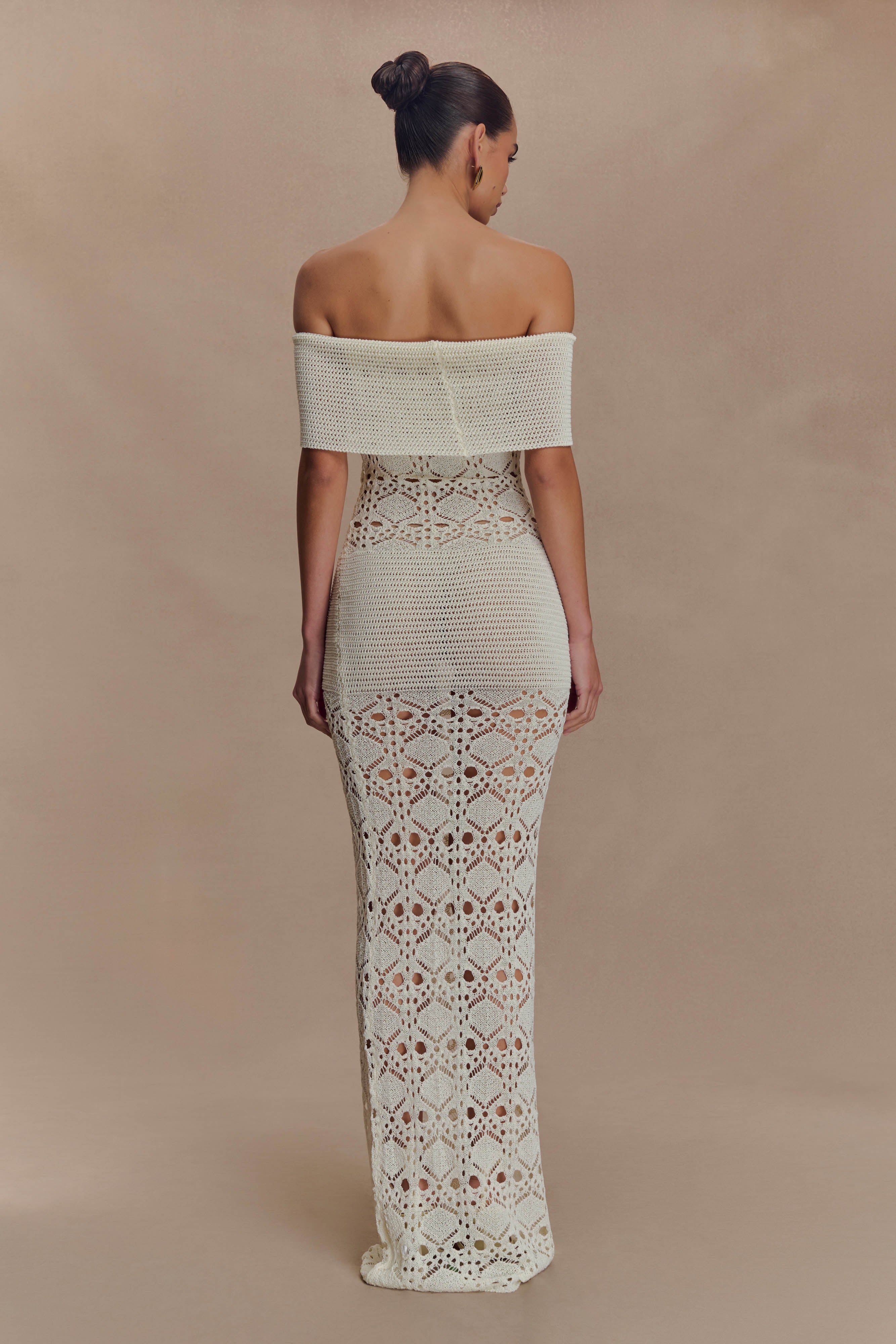 Solstice Off Shoulder Crochet Knit Maxi Dress - Ivory