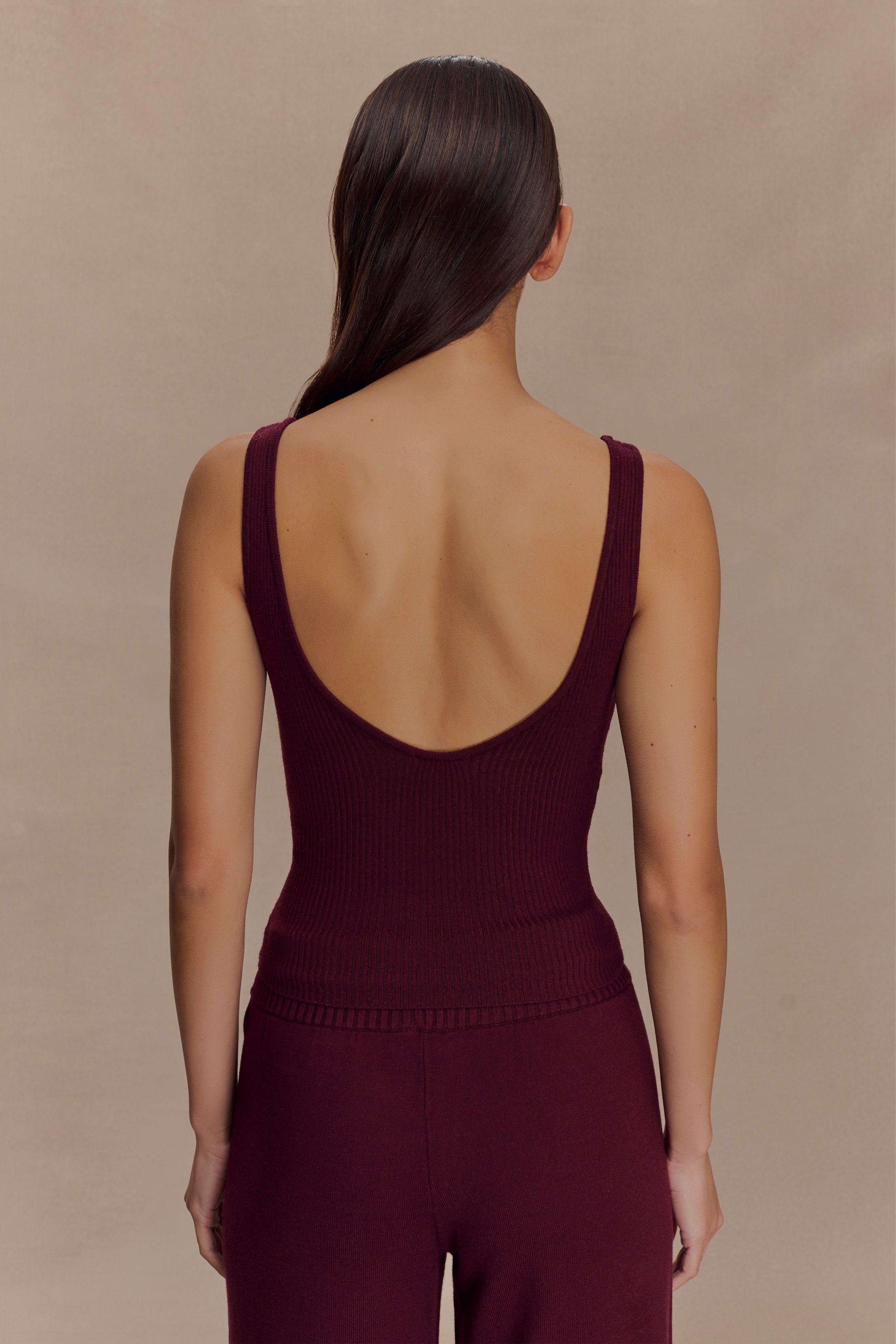Natalya Ribbed Knit Cami Top - Merlot