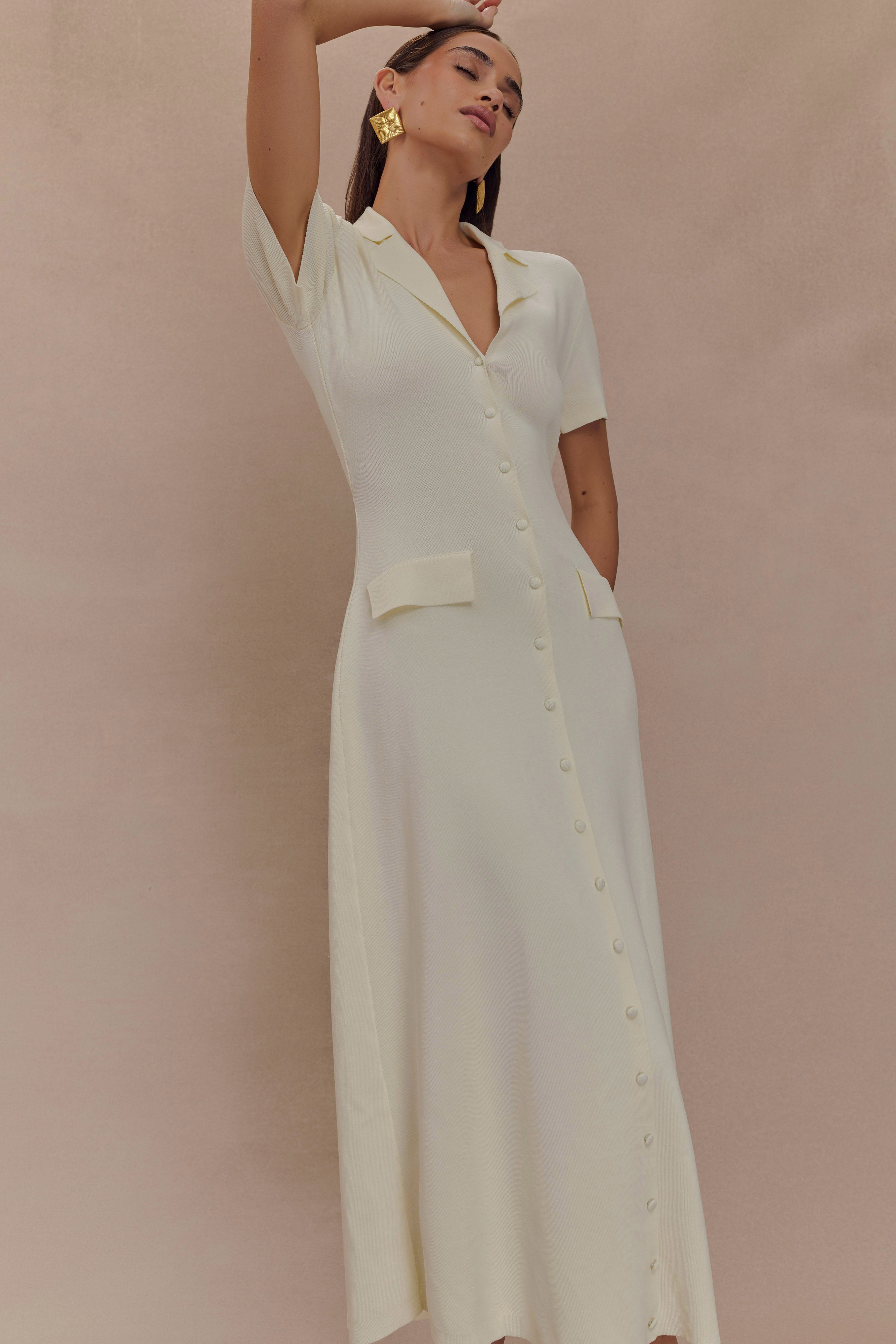 Pearson Short Sleeve Knit Midi Dress - Ivory