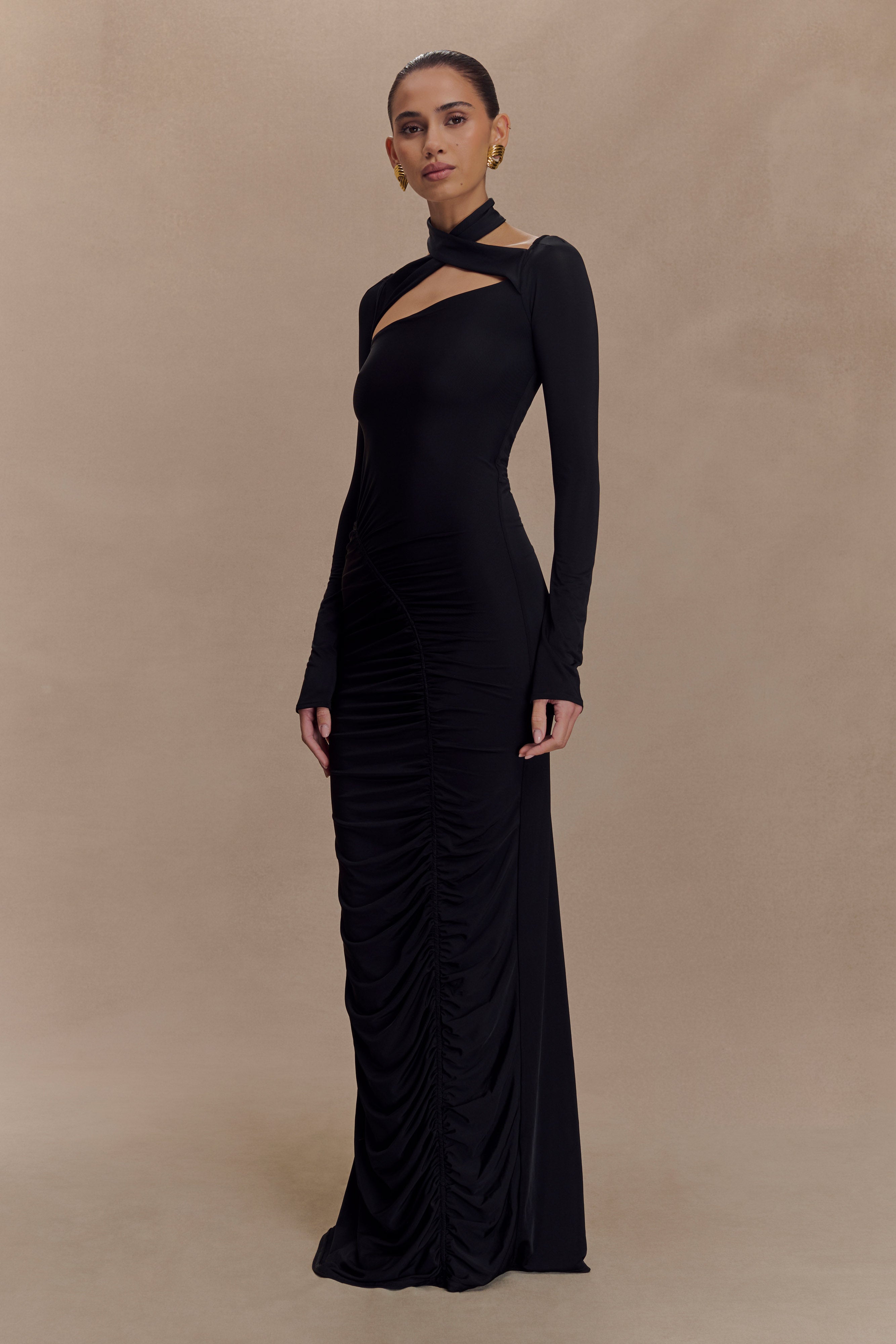 Lyndon Long Sleeve Slinky Maxi Dress - Black