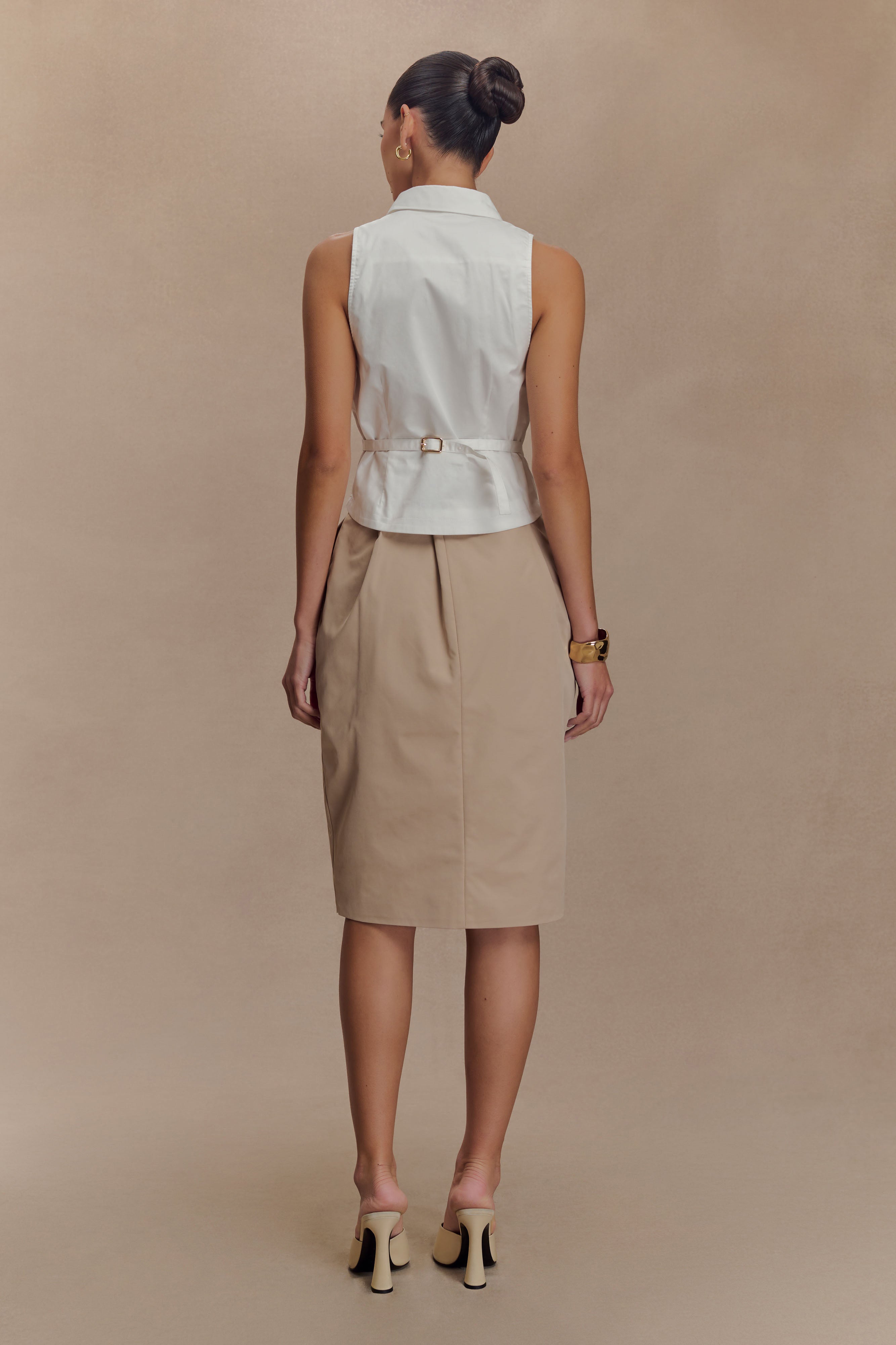 Vera Twill Split Front Midi Skirt - Camel