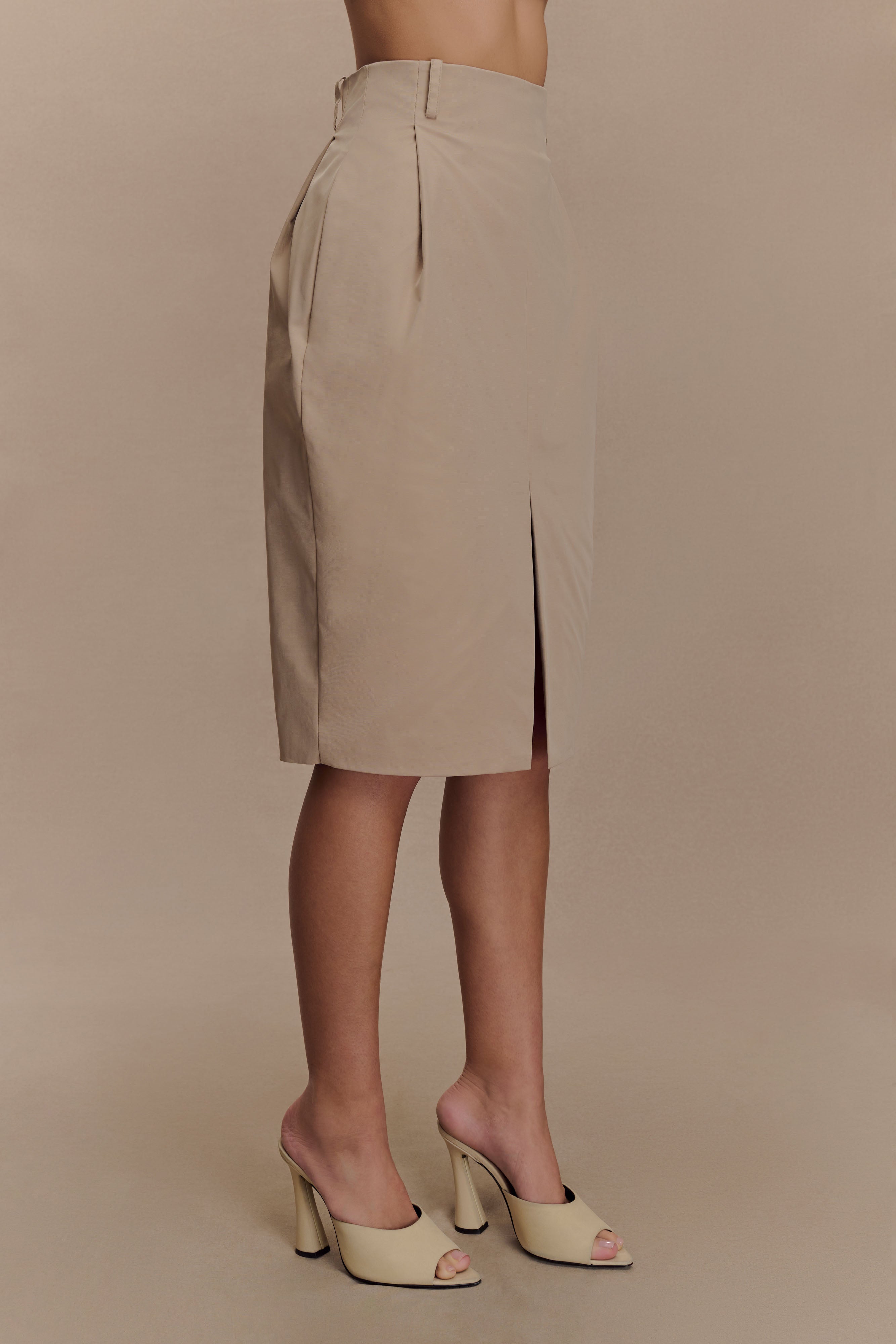 Vera Twill Split Front Midi Skirt - Camel
