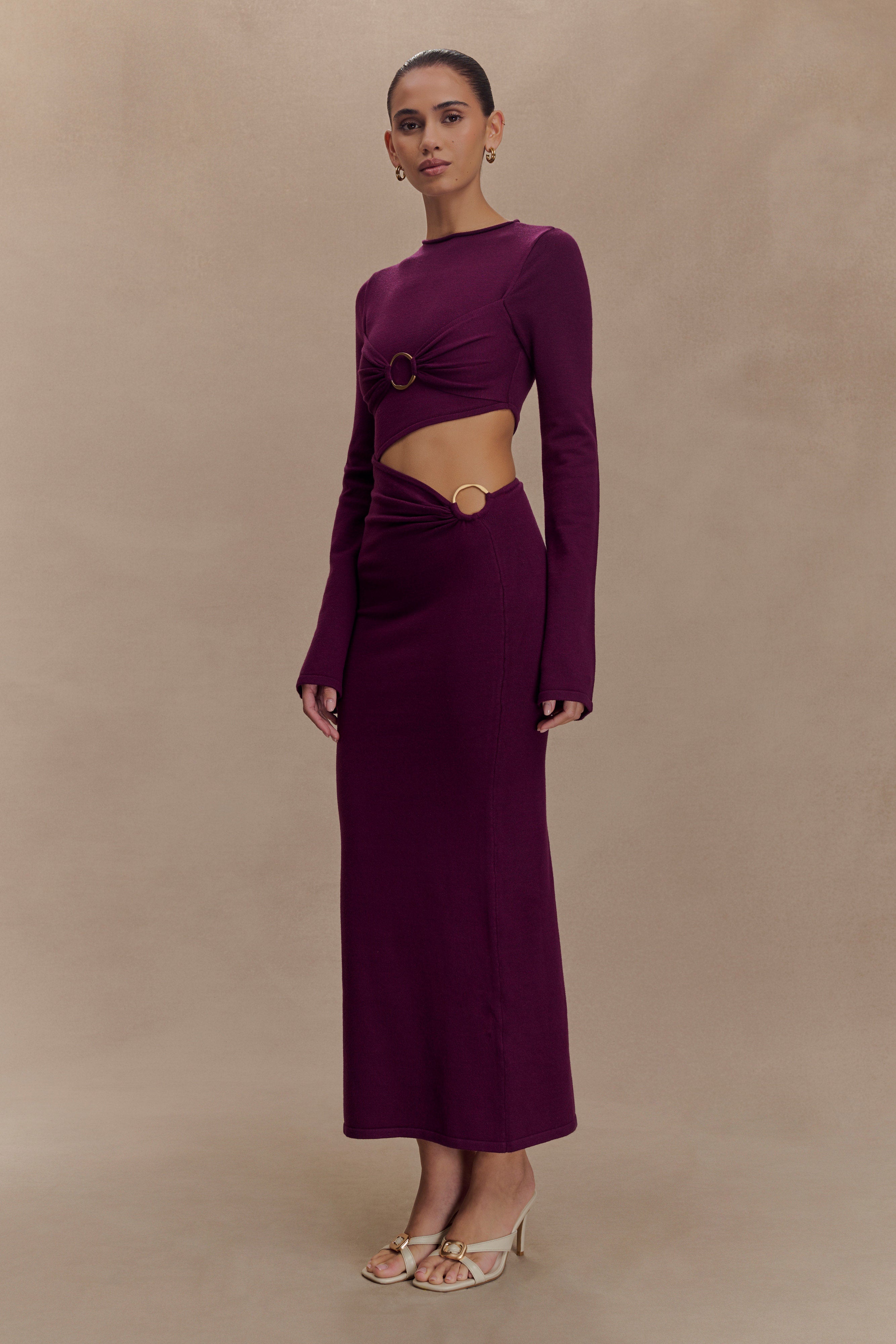 Azariah Long Sleeve Knit Midi Dress - Plum