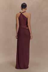 Edwina Knotted Mesh Maxi Dress - Mahogany