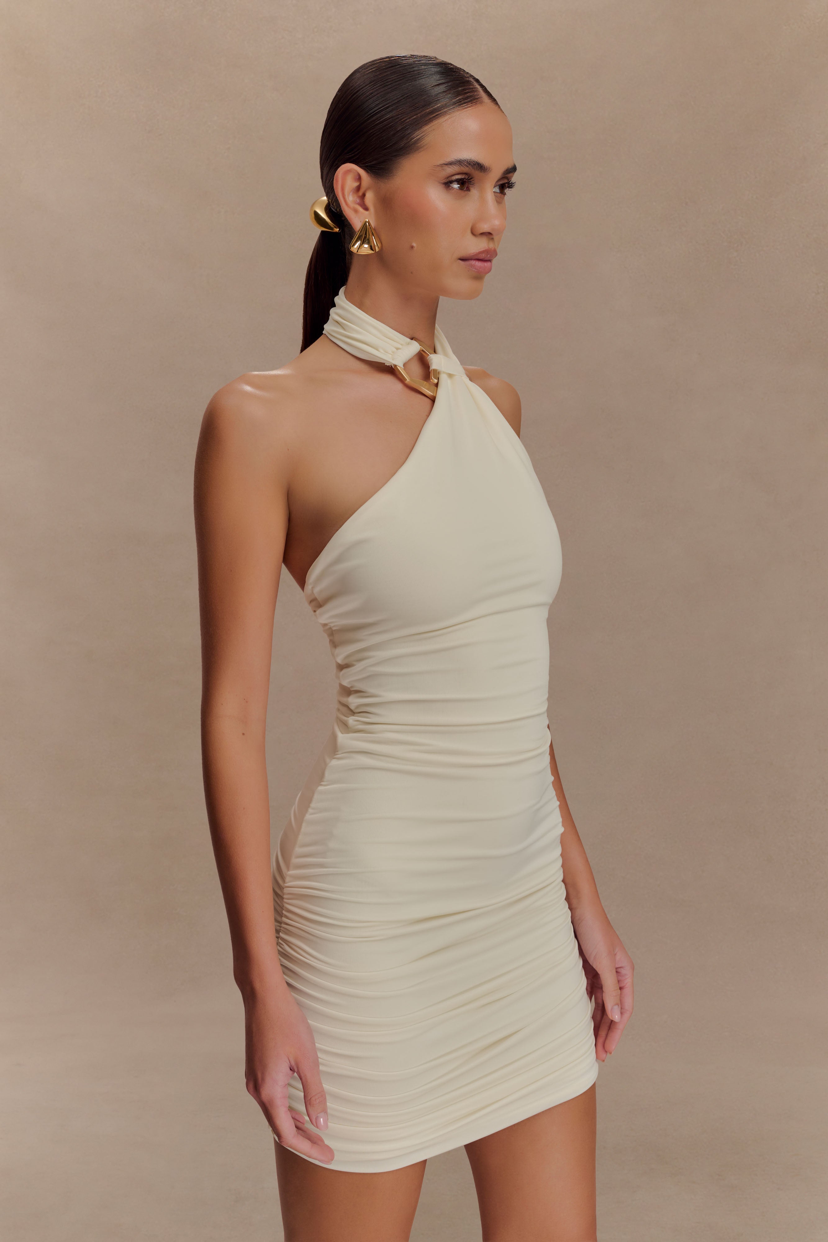 Mariposa Slinky Halter Mini Dress - Ivory