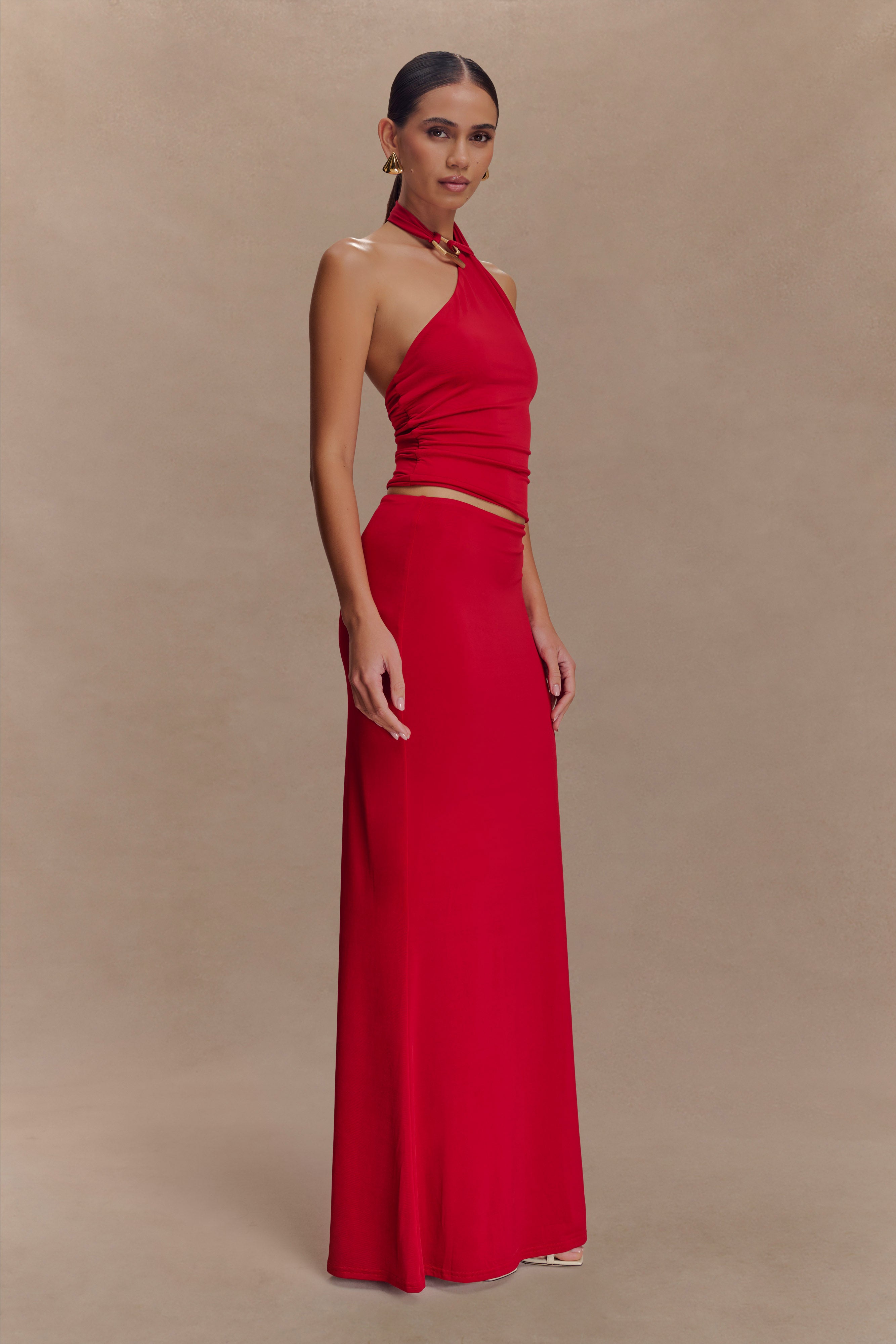 Bruna Slinky Fishtail Maxi Skirt - Red