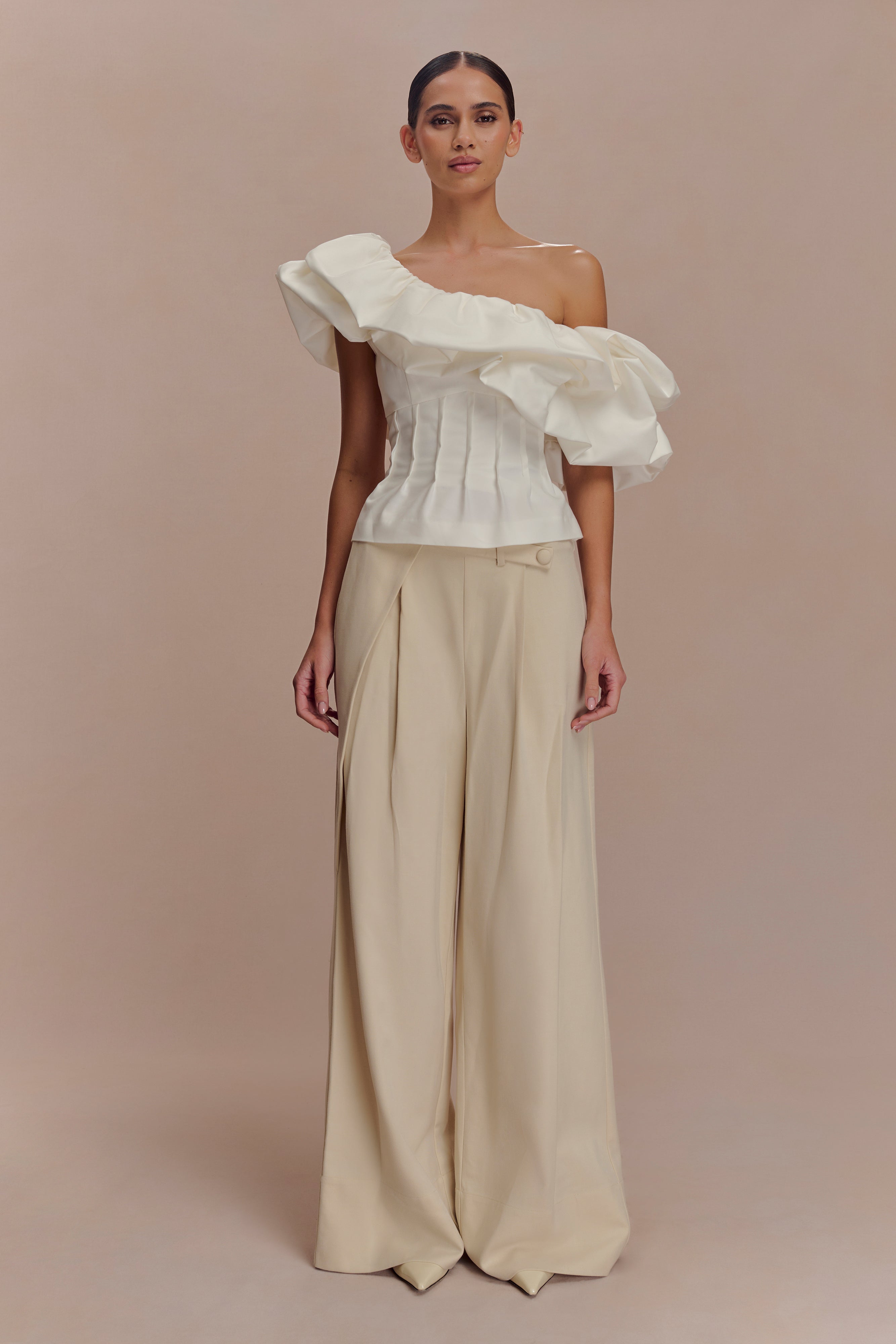 Debbie One Shoulder Bubble Top - White