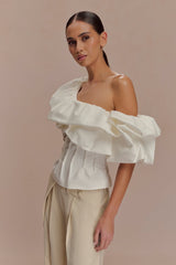 Debbie One Shoulder Bubble Top - White