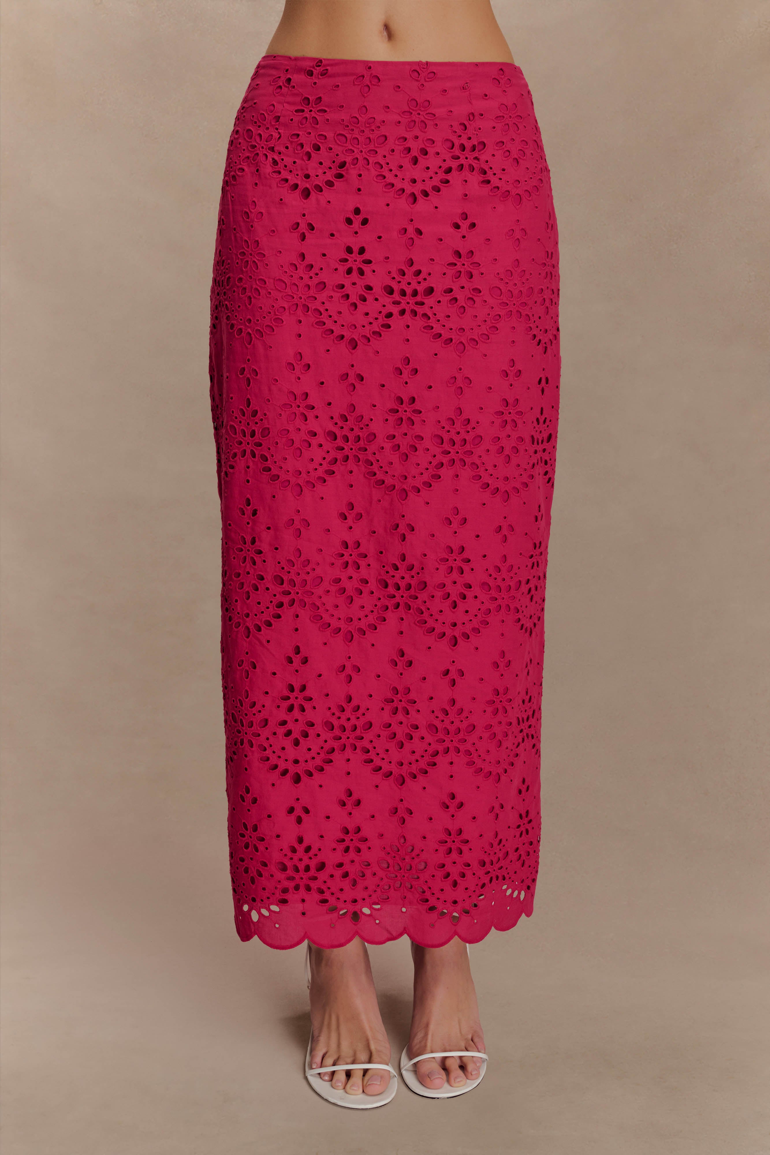 Kensley Broderie Midi Skirt - Dragonfruit