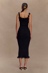 Shay Lace Ruffle Knit Midi Dress - Black