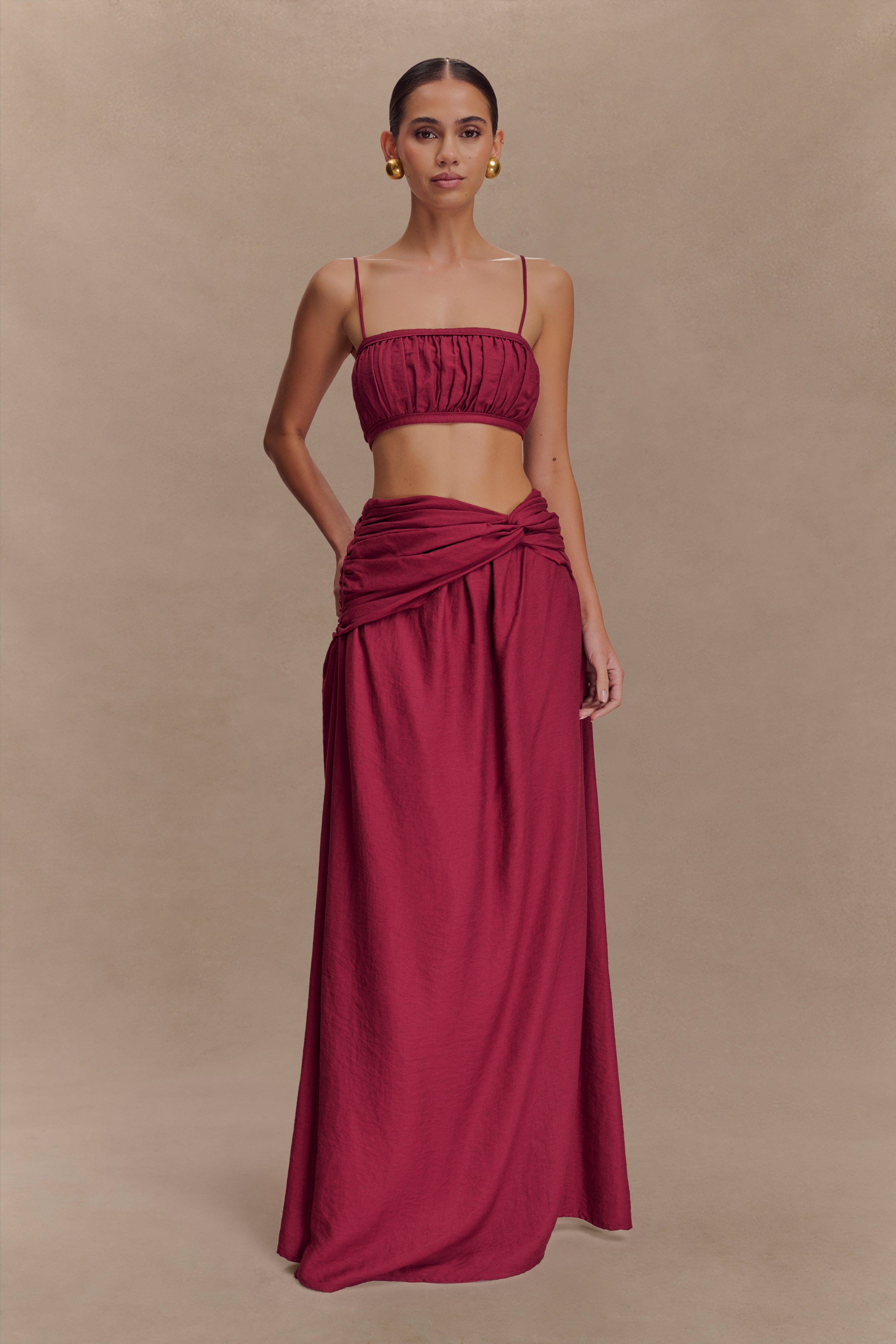 Scottie Shirred Linen Bandeau - Wine