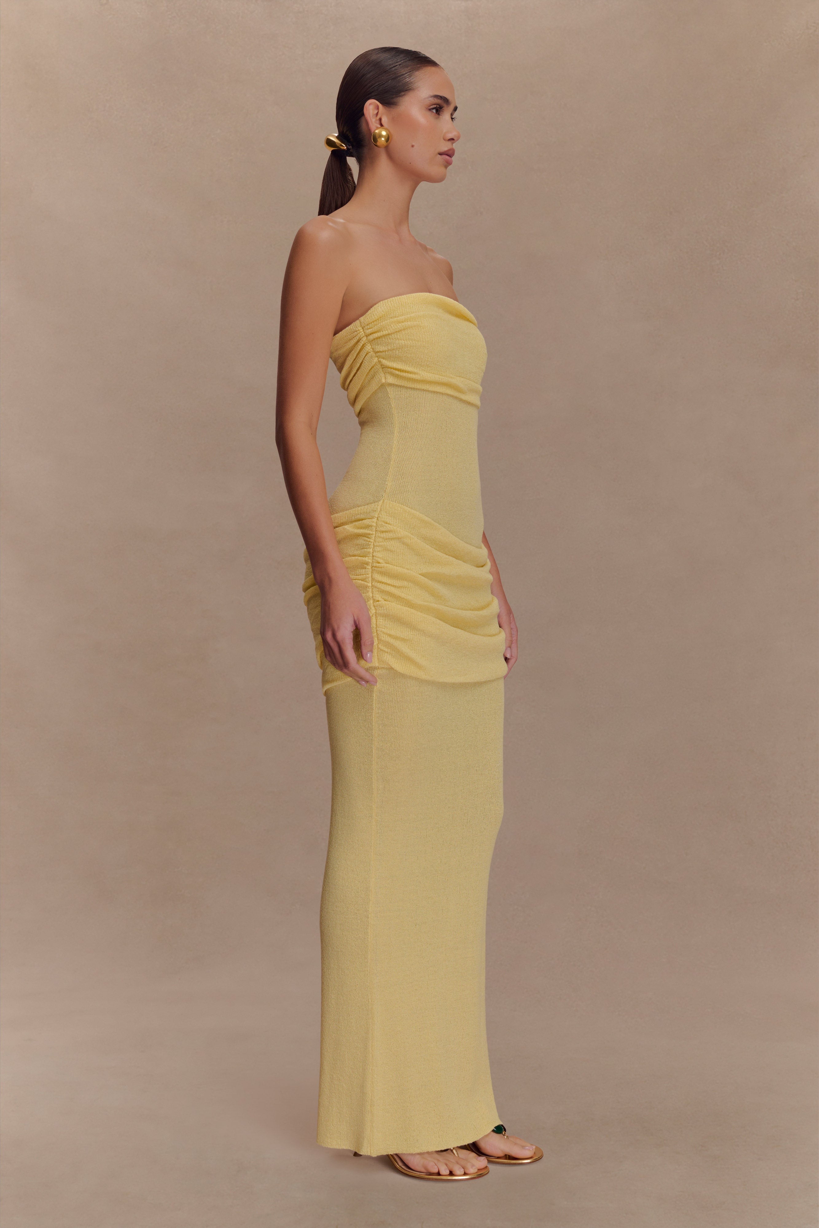 Elora Strapless Knit Maxi Dress - Lemon