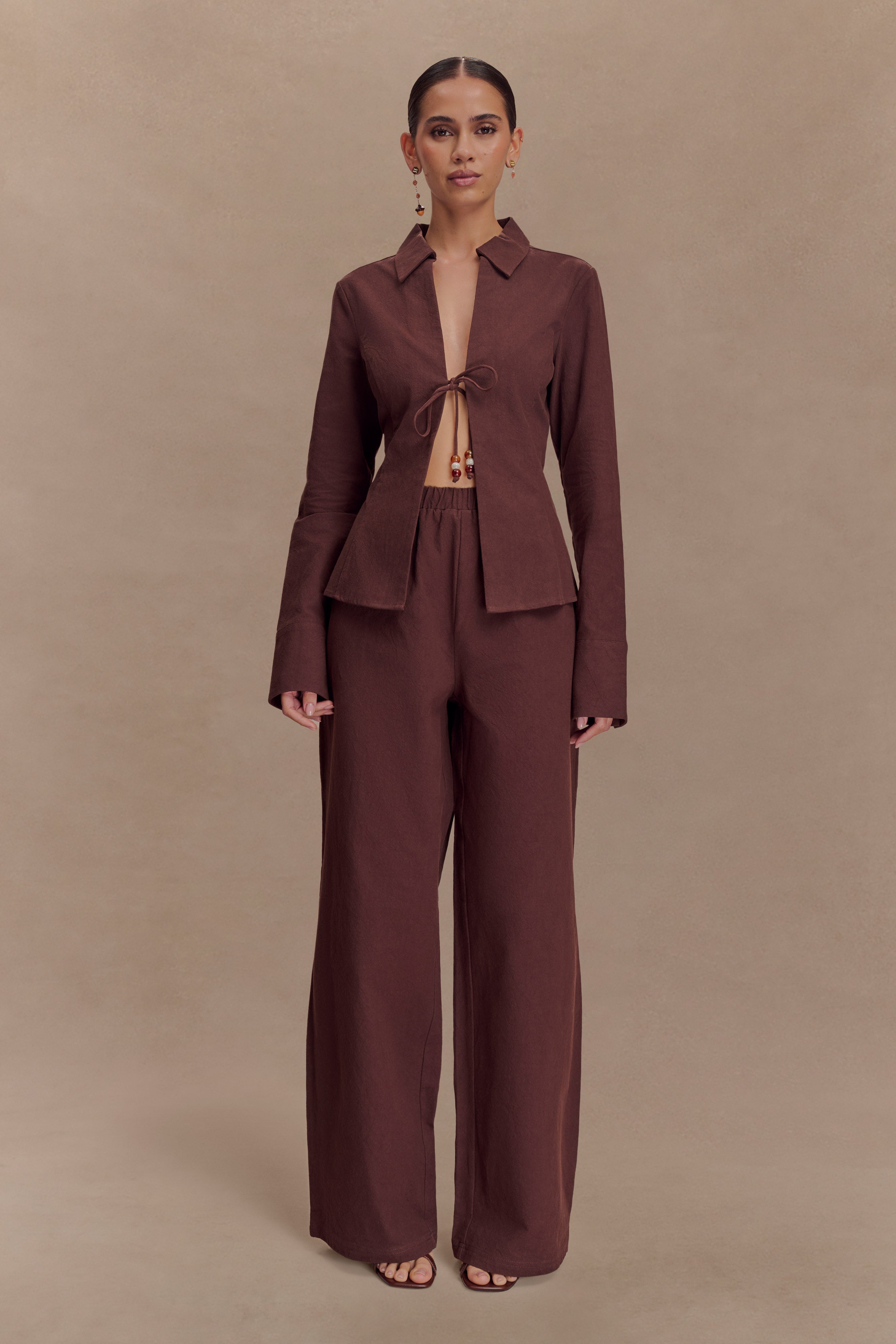 Janayia Cotton Wide Leg Pants - Dark Espresso