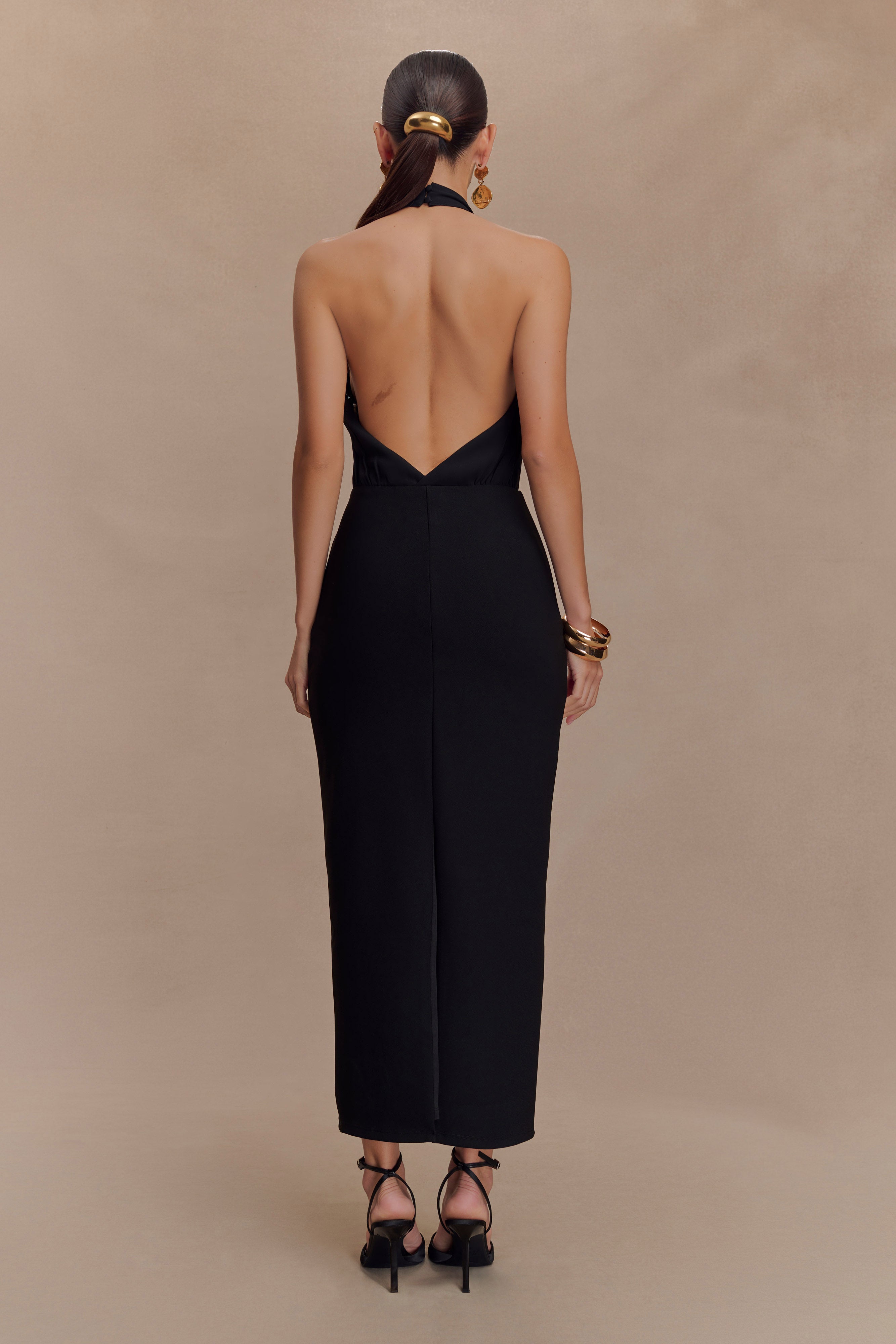 Mierah Halter Midi Dress - Black