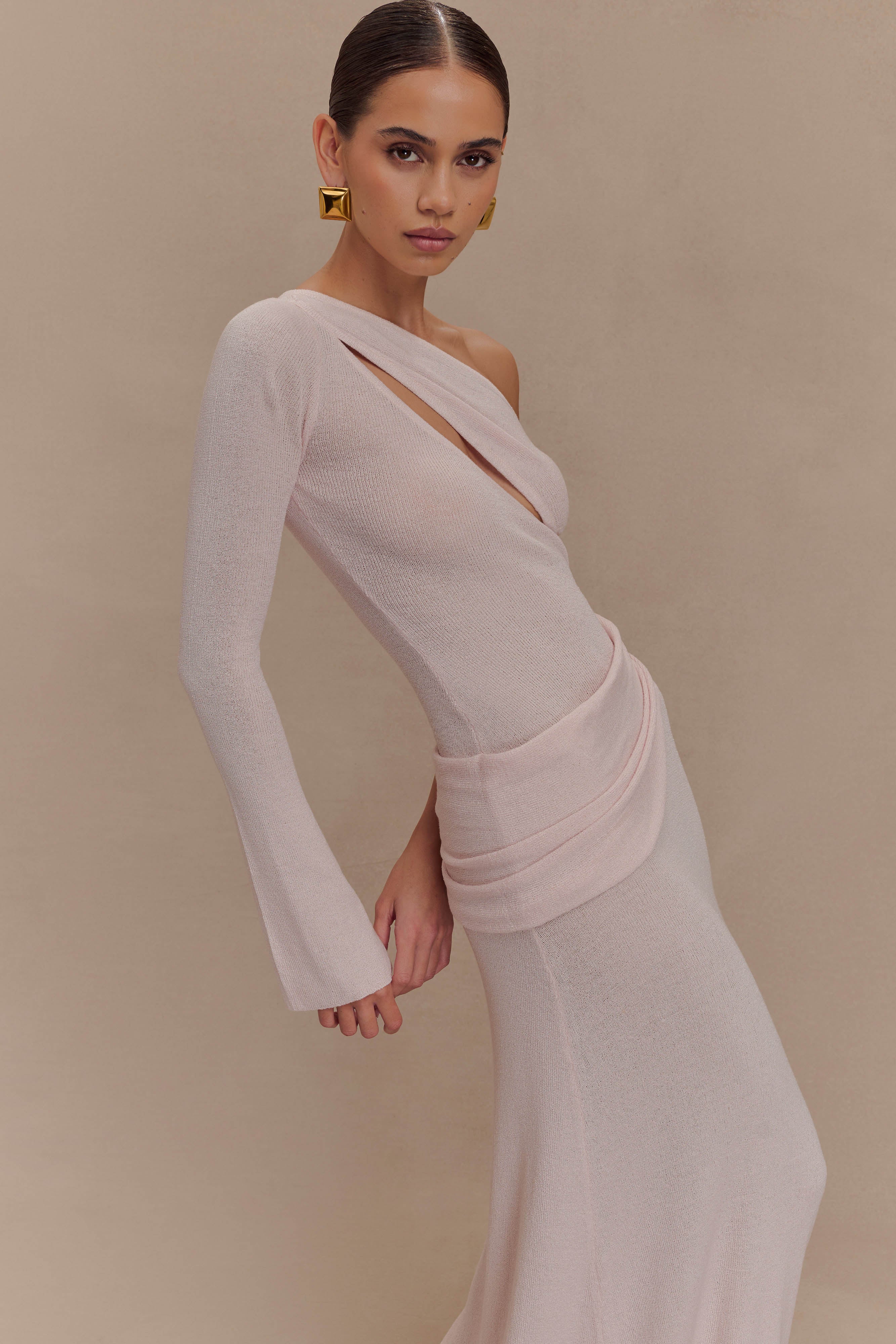 Alexius One Shoulder Knit Maxi Dress - Dusty Pink