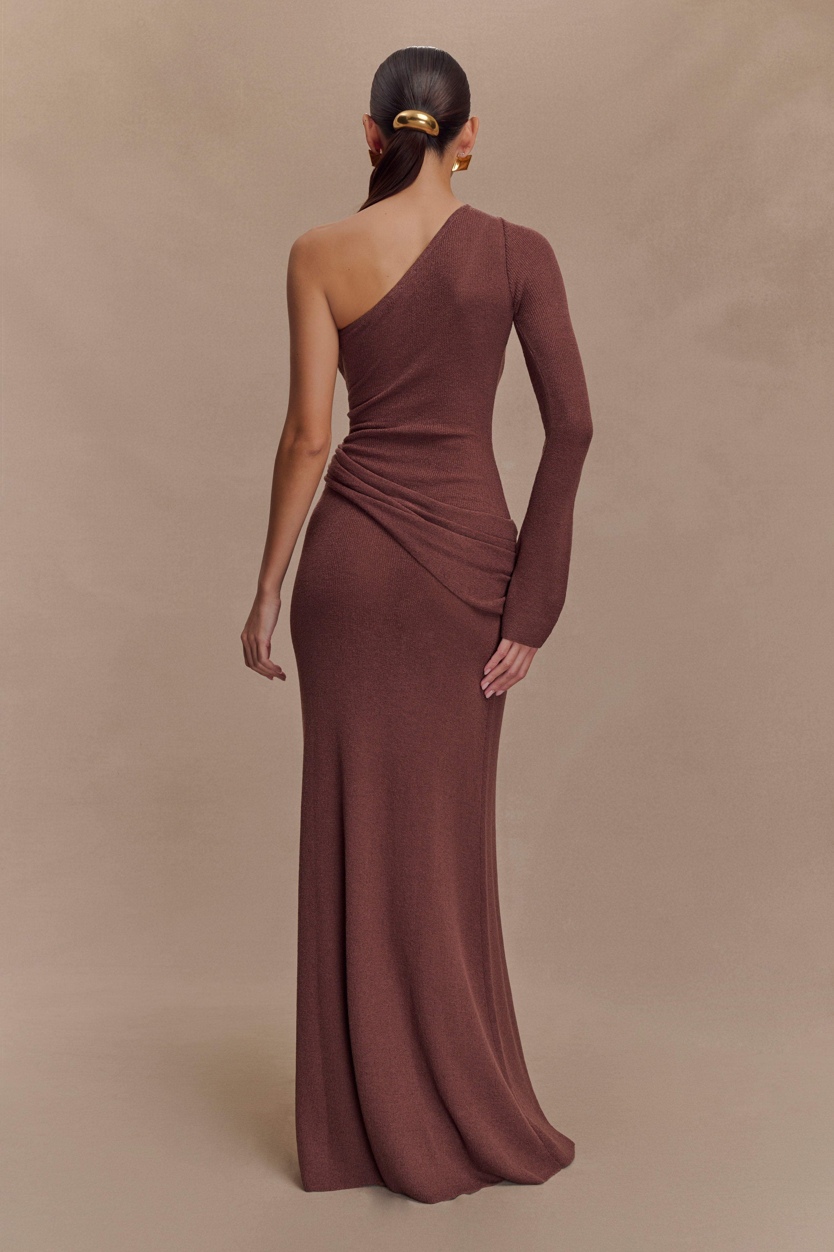 Alexius One Shoulder Knit Maxi Dress - Nutmeg