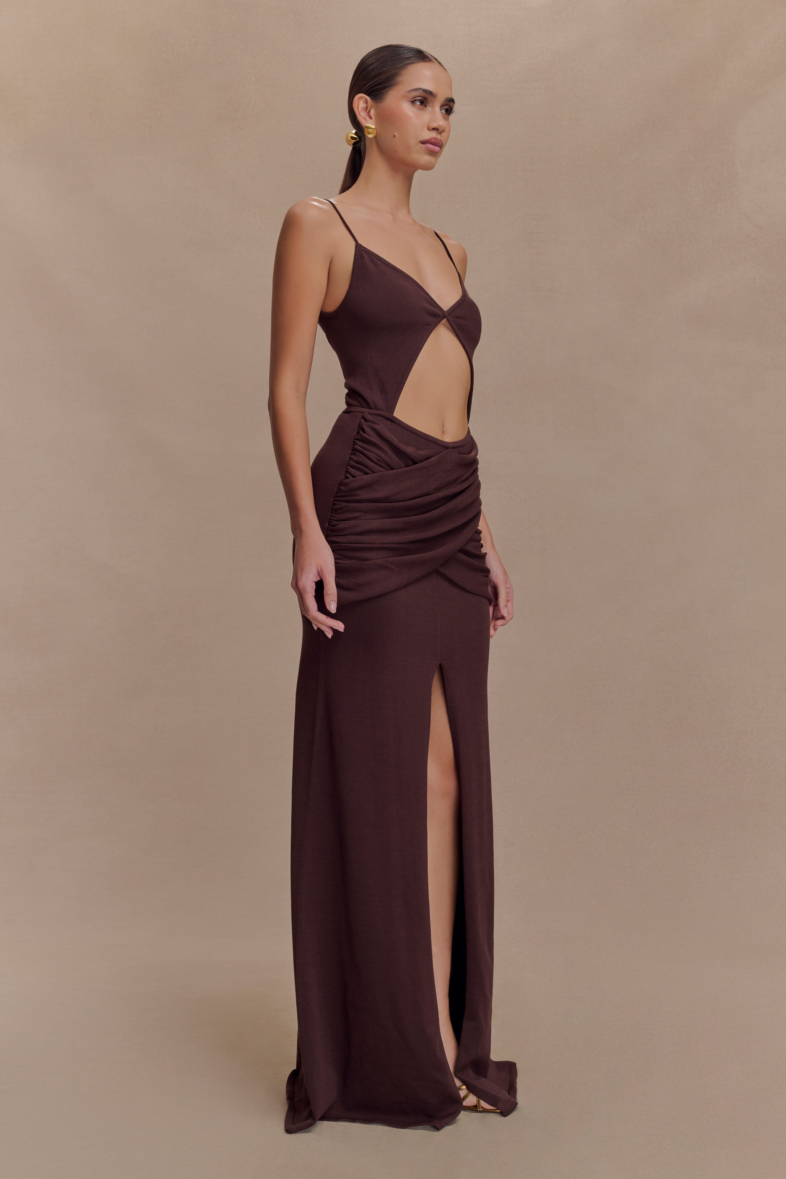Reama Wrap Over Knit Maxi Dress - Chocolate