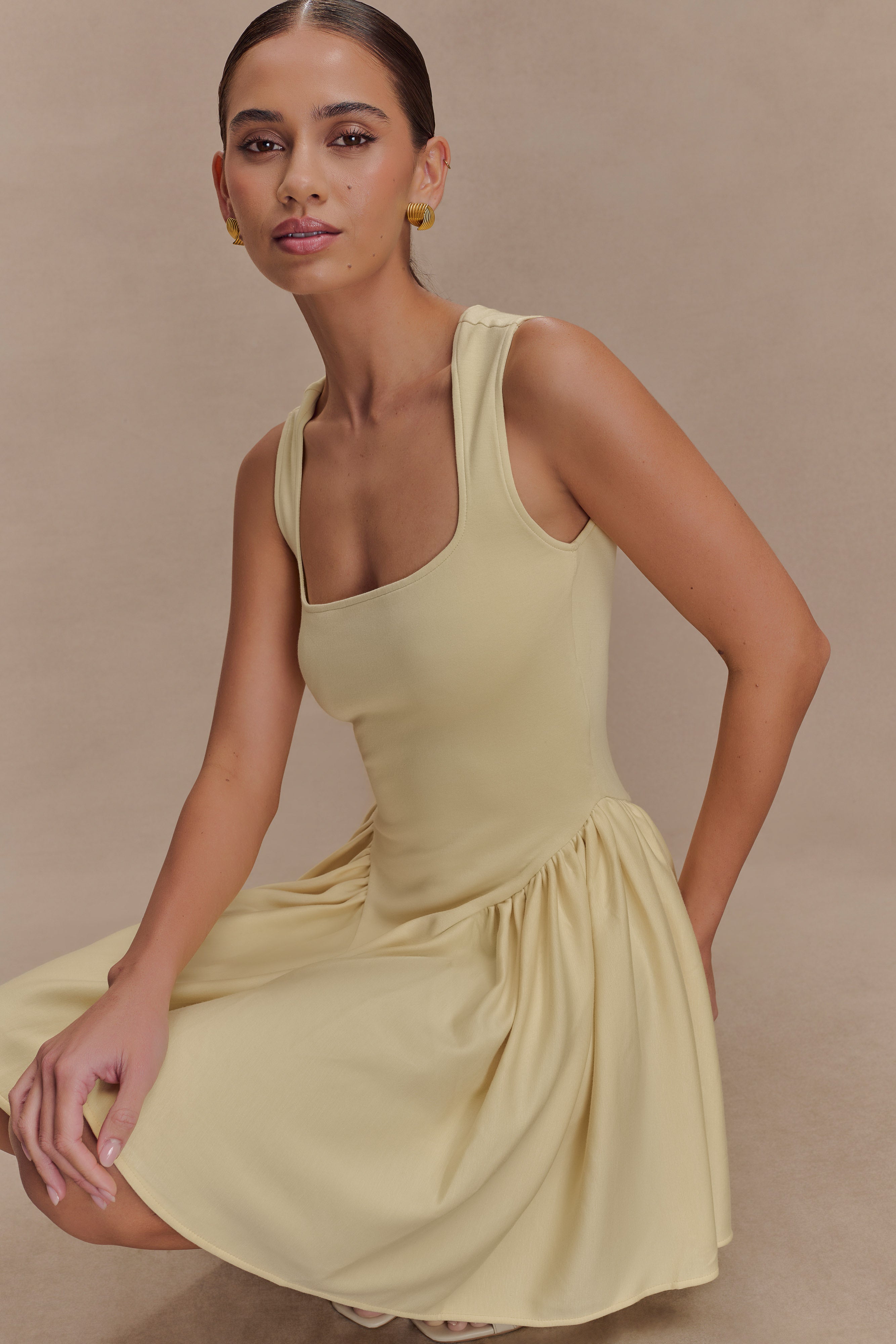 Sharon Scuba Jersey Mini Dress - Pastel Lemon