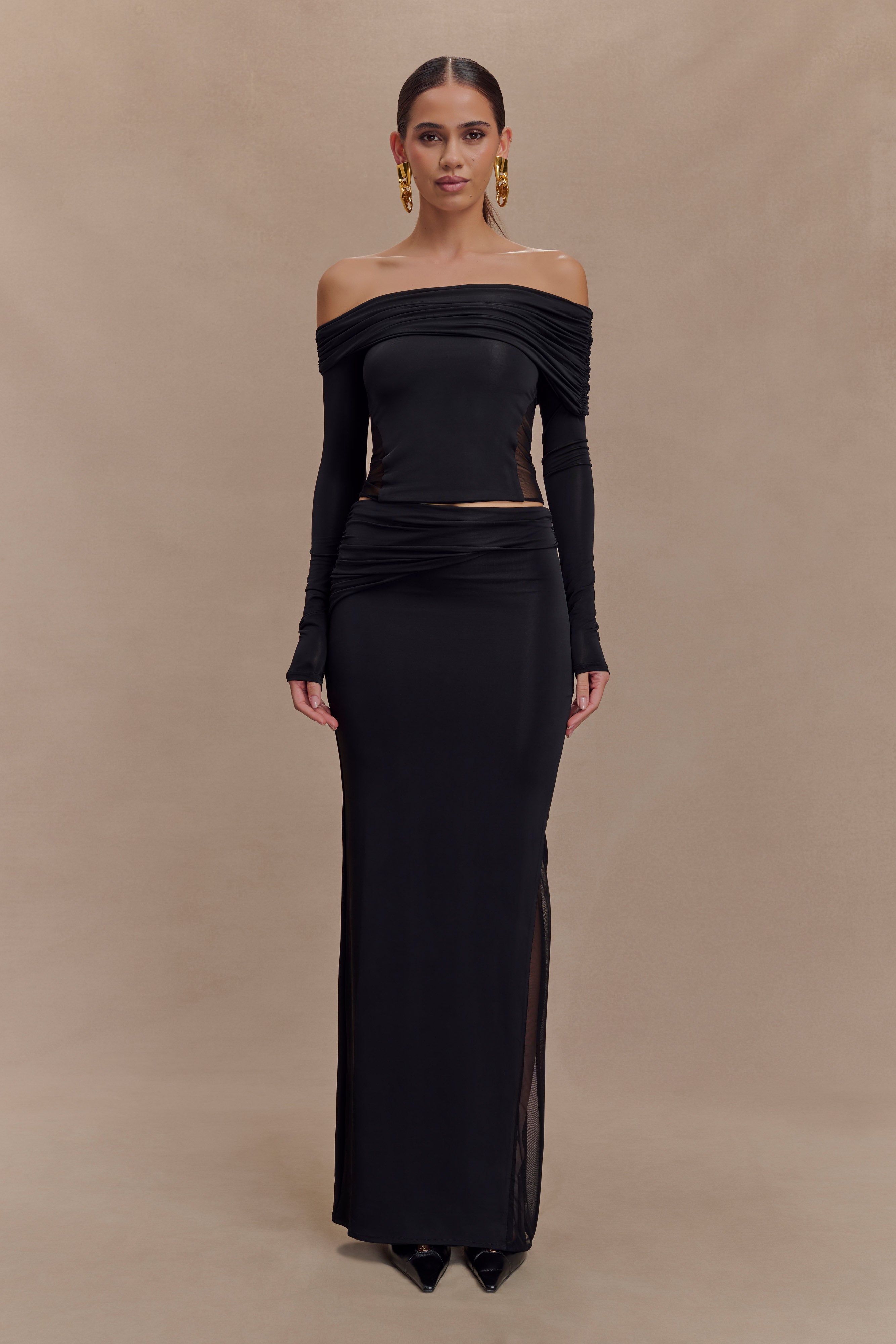 Judy Slinky And Mesh Maxi Skirt - Black